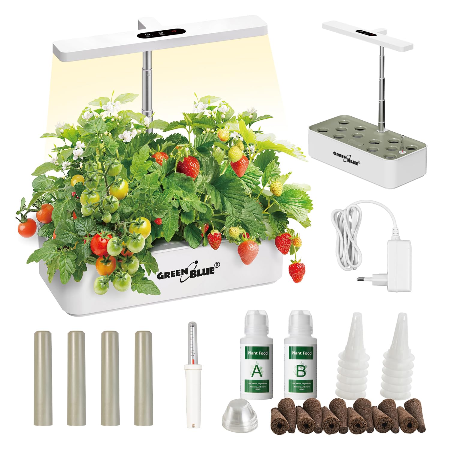 GreenBlue GB133 Inteligentna doniczka SMART 12 roślin 4 L | Automatyczna uprawa | Ekran dotykowy | Regulowane oświetlenie 55-315 mm