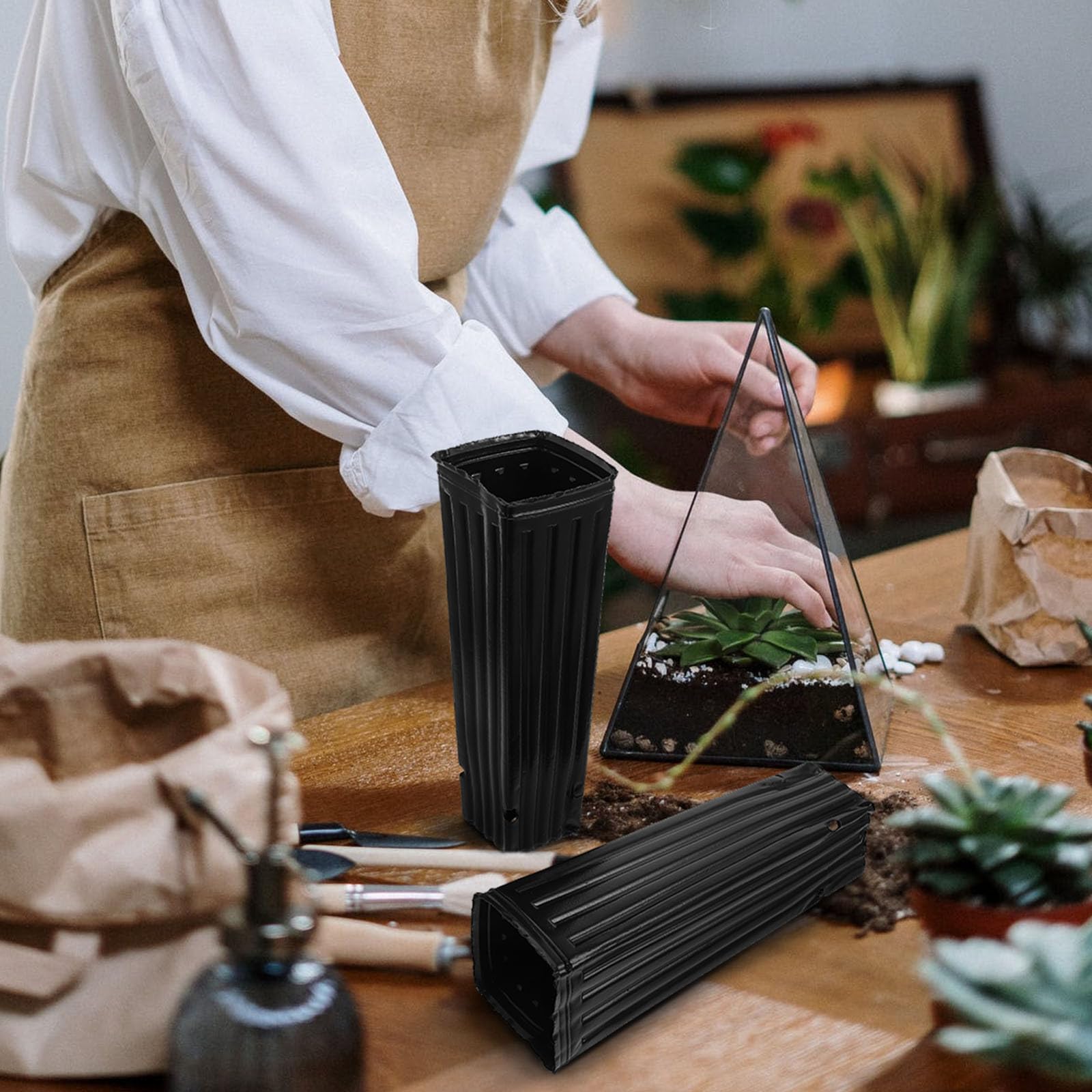 Kichvoe 50 Stück Pflanzbeutel Setzlingsbeutel aus Pe Atmungsaktiv und Wiederverwendbar 10x30cm Schwarz Fördert Gesunde Wurzelentwicklung für Gartenpflanzen und Obst