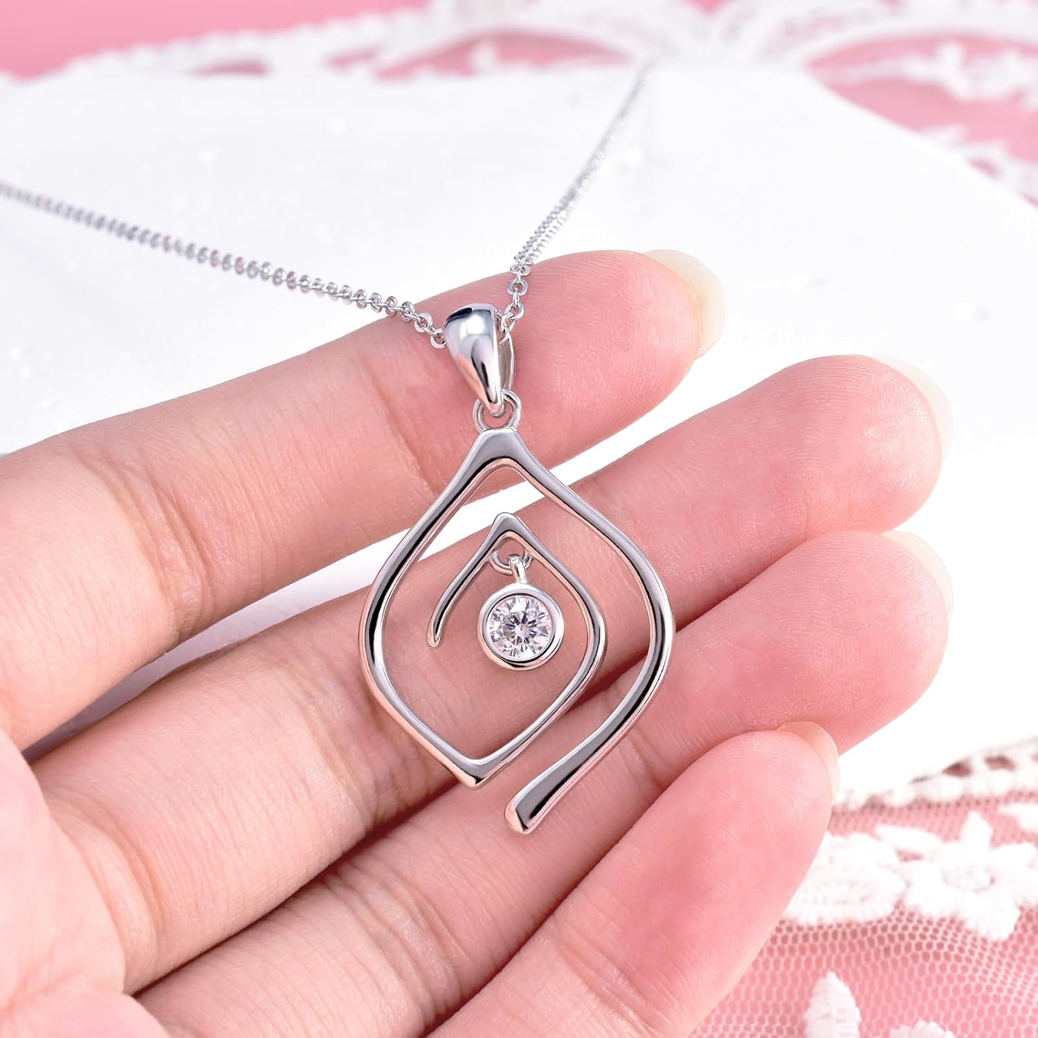 Ring Holder Necklace for Women Sterling Silver Open Ring Keeper Necklaces Wedding Engagement Dainty CZ Rhombus Jewelry Gifts for Wife Mom Girlfriend Nurse Doctor Anniversary Valentines Birthday - Image 3