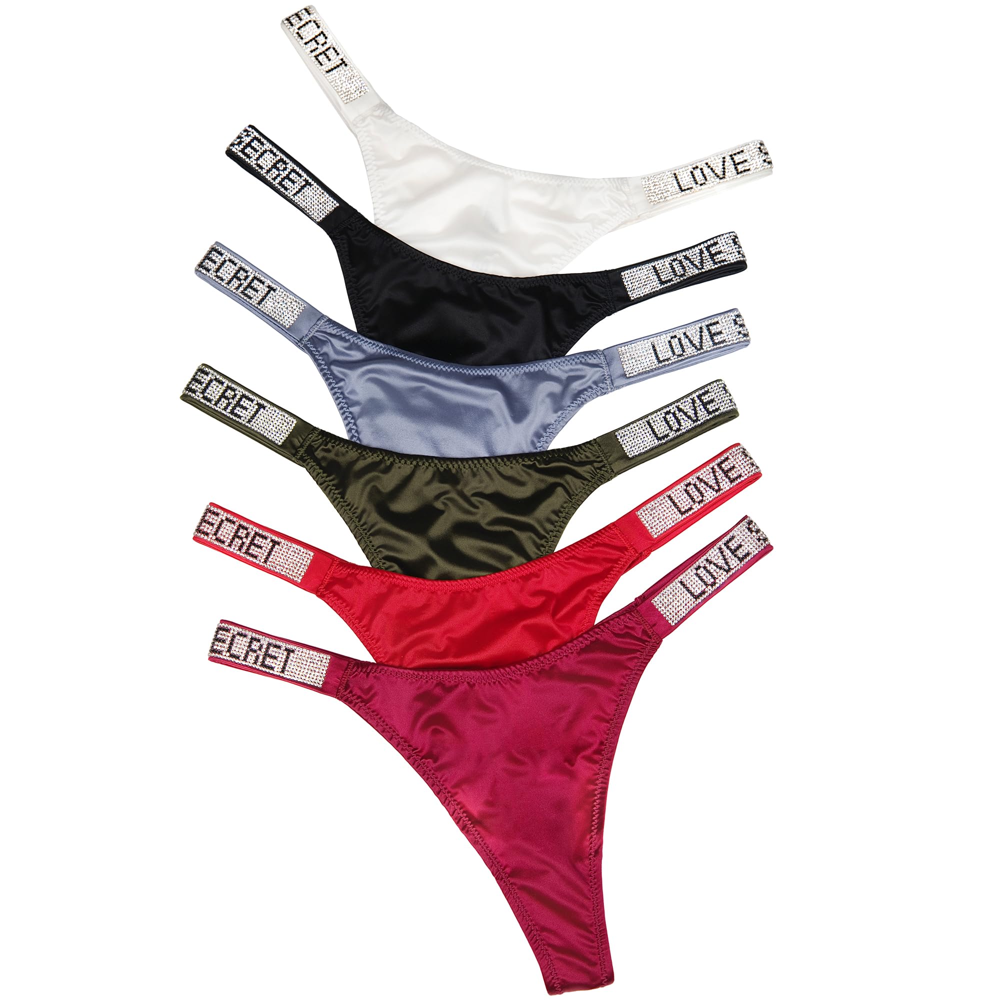 Photo 1 of KYLELOVE Rhinestone Sexy Thongs for Women,Low Waist Seamless Underwear Hipster T Back Panties G-String Stretch Thongs 6 Pack