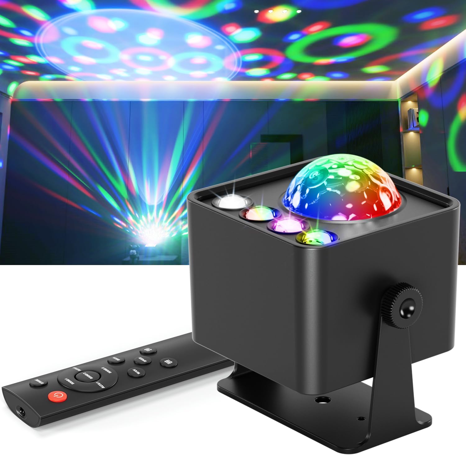 Disco Ball Light Party Lights, Sunset Lamp Dj Disco Light with 6 Working Modes 5 DIY Button Strobe Light Stage Lights Remote Control Disco Ball Lamps for Small Gathering Home Room Parties Birthday