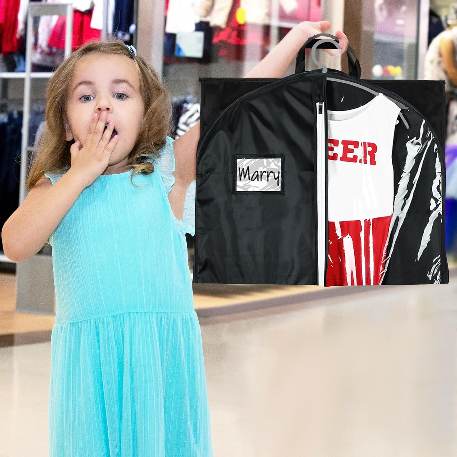 Cheer Garment Bags for Cheerleading Uniform Hanging Garment Bags for Dance Costumes 40 Inch Clothes Bag with 5 Pockets and Side Zip Travel Storage Cheer Uniform - Image 4