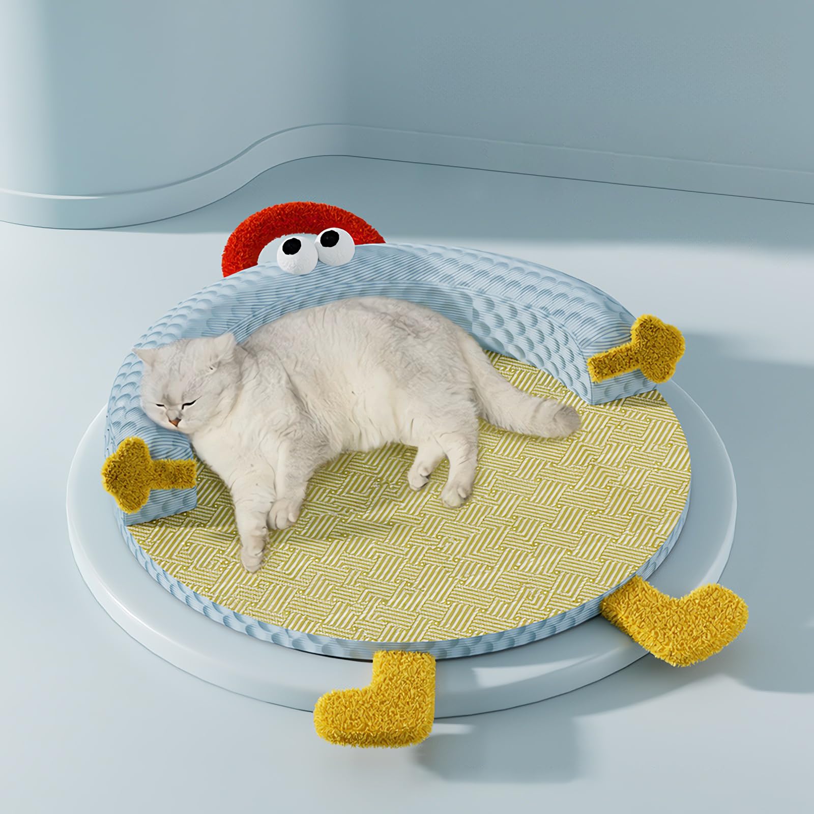 سرير للقطط من سكيسوبيت، سرير تبريد للحيوانات الاليفة مع بساط من الخيزران مع وسادة، سرير لطيف للحيوانات الاليفة للقطط او الكلاب الصغيرة (اخضر)