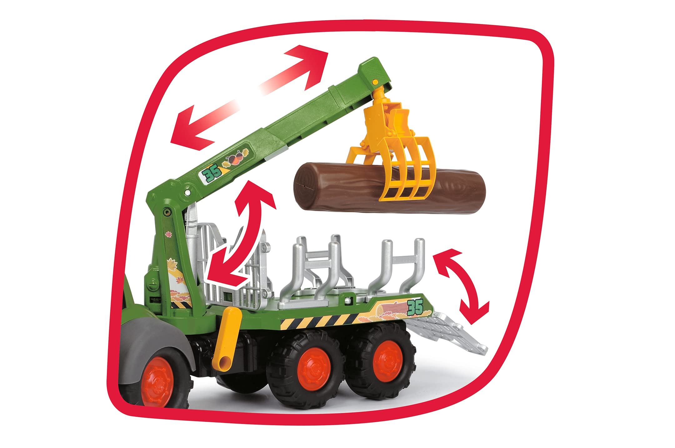 Dickie Toys ABC - Tractor Forestal de Juguete 65cm Fendt con Remolque, Brazo articulado con función de Pinza Manual, Pala móvil, luz y Sonido, Adecuado para niños a Partir de 1 año (204119001)