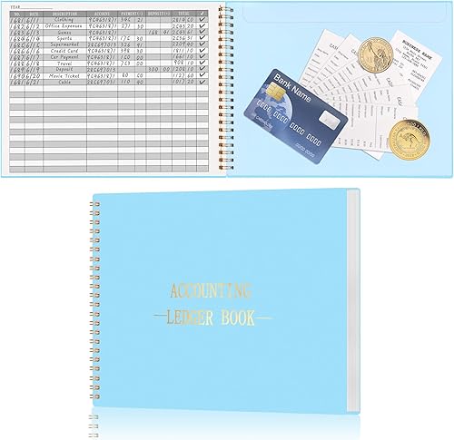 Miniatura 10 de HAUTOCO Libro Mayor de Contabilidad para Pequeñas Empresas Contabilidad Seguimiento del Presupuesto del Hogar con 2 Bolsillos de Almacenamiento,