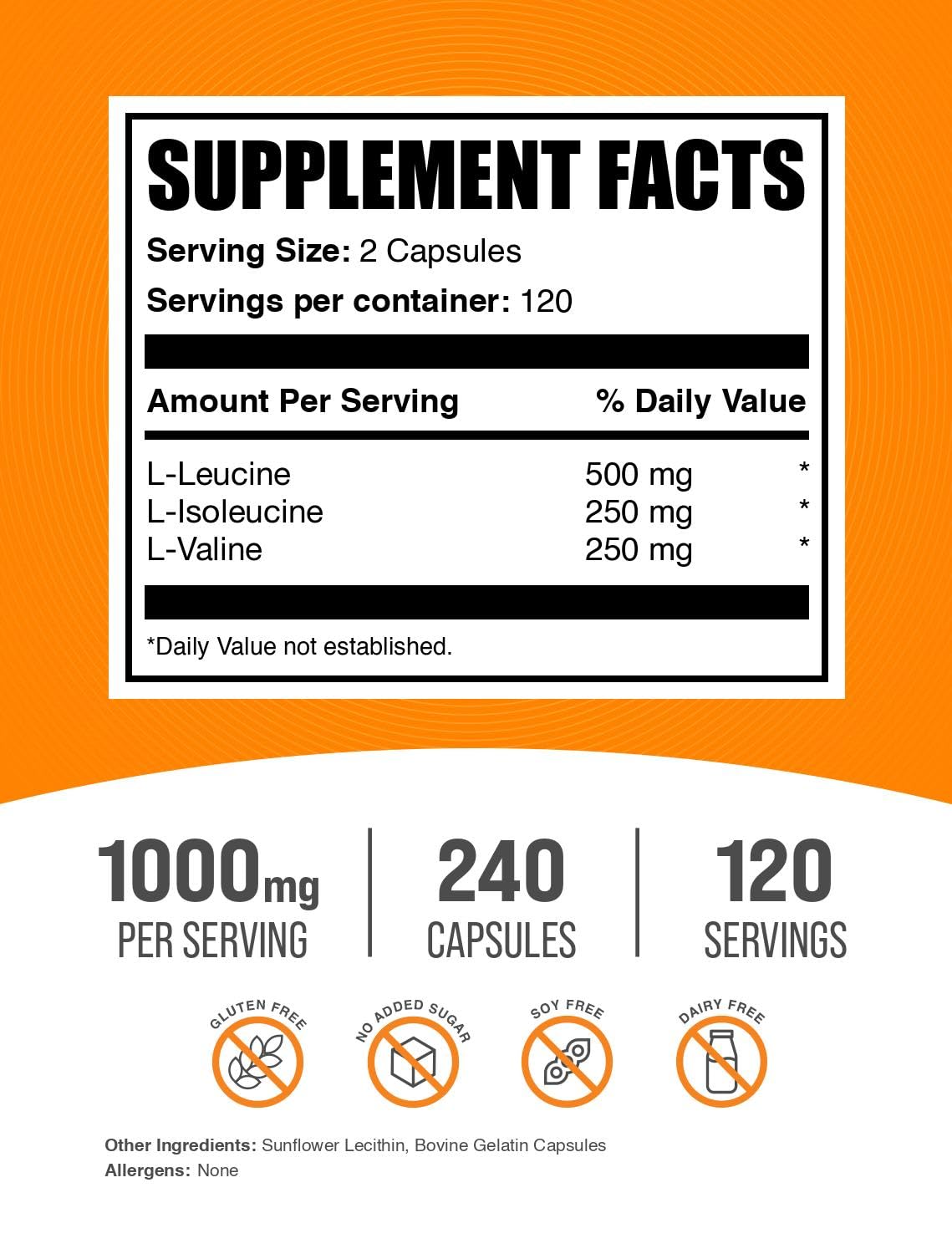 BulkSupplements.com BCAA 2:1:1 Capsules - Branched Chain Amino Acids, BCAA Supplements, BCAA Capsules, BCAA Pills - Gluten Free, 240 Capsules (Pack of 1) — Amazon image 2