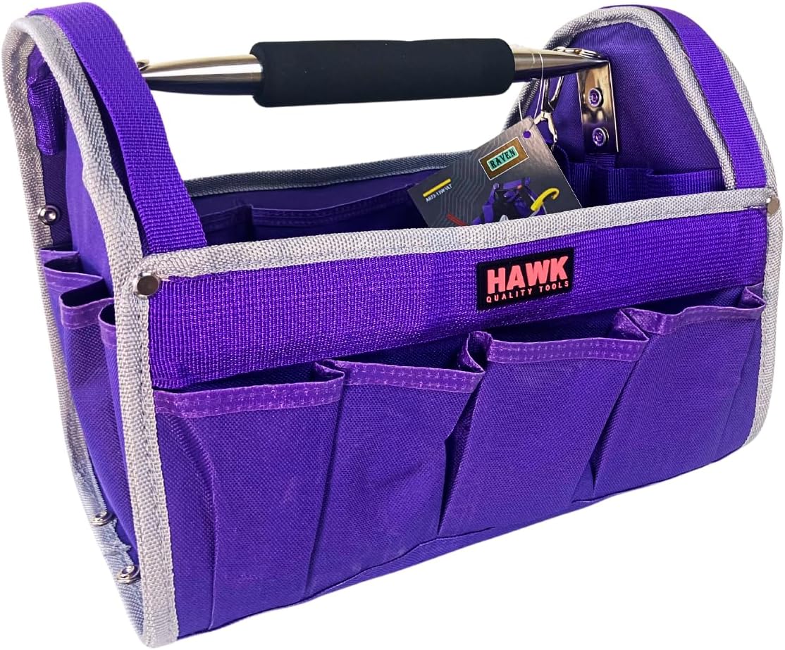 RAVEN 12.5" Purple Tool Carry-All | Premium Canvas with Multi-Pockets | Metal Handle & Rubber Feet | 12.5" x 9.5" x 8" | Best for Tools, Crafts & Supplies