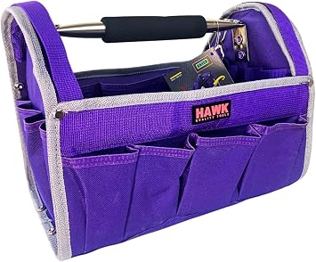 RAVEN 12.5" Purple Tool Carry-All | Premium Canvas with Multi-Pockets | Metal Handle & Rubber Feet | 12.5" x 9.5" x 8" | Best for Tools, Crafts & Supplies