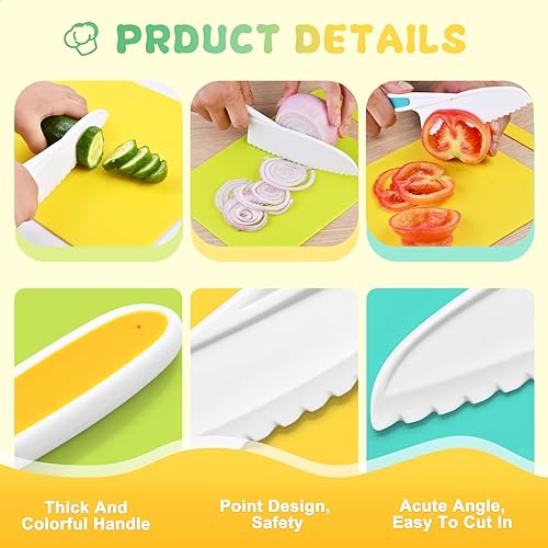 Miniatura 4 de Yeeammk Juegos de cocina para niños, juego de cuchillos de cocina real, cuchillos seguros para niños para cocina real, 3 piezas, cuchillos de cocina