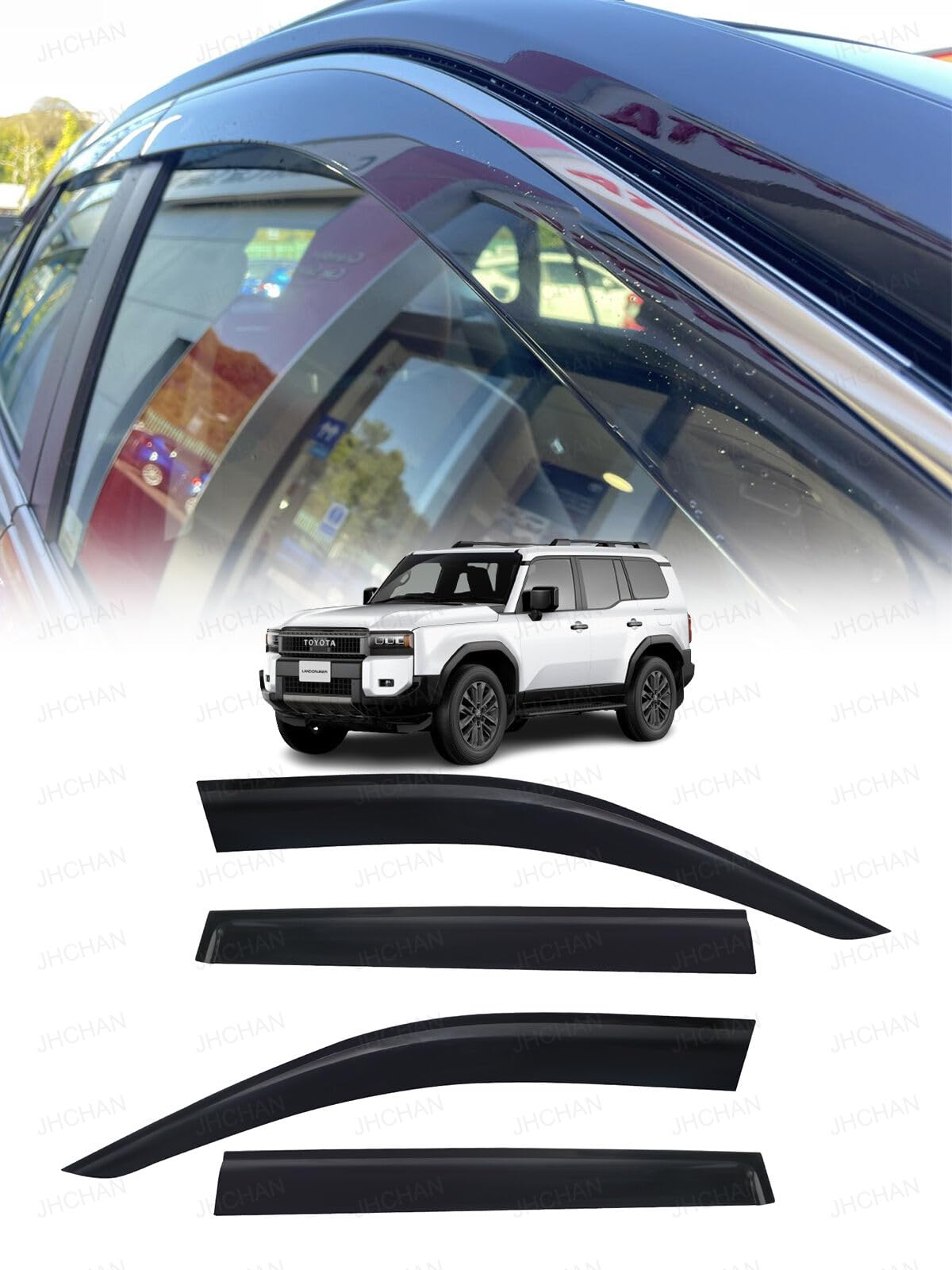 Déflecteurs d'air | Compatible avec : Toyota Land Cruiser Prado J250 (2024-2026) Accessoires MK5 4 pièces | Protection contre le vent, la pluie et le soleil, installation facile, teintées