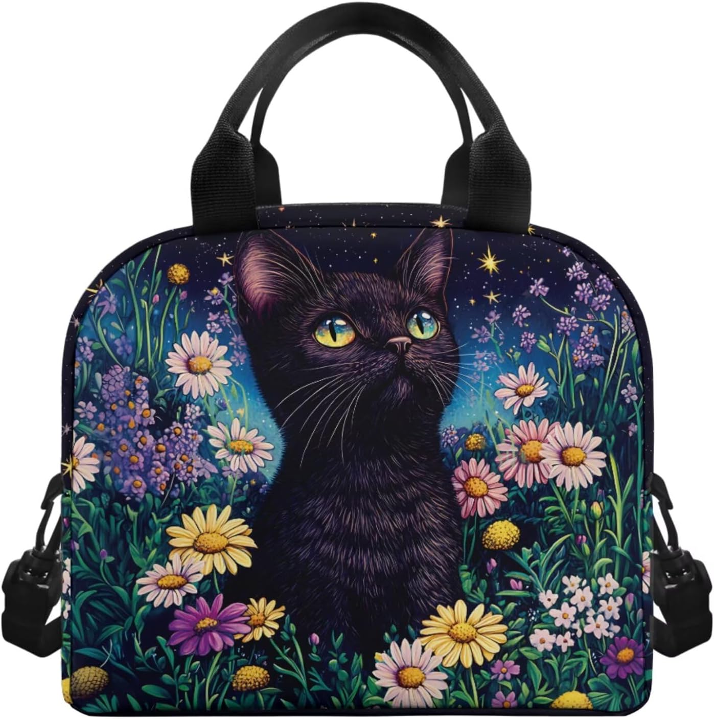 Ystardream Wonderful Cat for Girls Backpack with Lunch Box Set for Kids 5Th Grade Student Back to School Book Bag with Bookmark Water Bottle Holder Pencil Case for Girls Boys Daily Use,Daisy