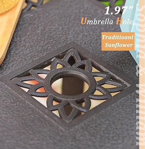 Miniatura 6 de Sophia & William Mesa cuadrada de aluminio fundido para patio, con agujero para sombrilla de 1.97 pulgadas, mesa de comedor de bronce prémium para