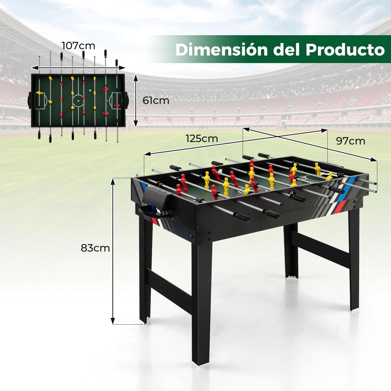 RELAX4LIFE 4 en 1 Juegos de Mesa Apilable para Niños y Adultos, Futbolín, Hockey, Billar, Tenis de Mesa con 18 Accesorios para Salas de Juegos y Bares, Regalo Cumpleaños o Navidad, 125x97x83cm