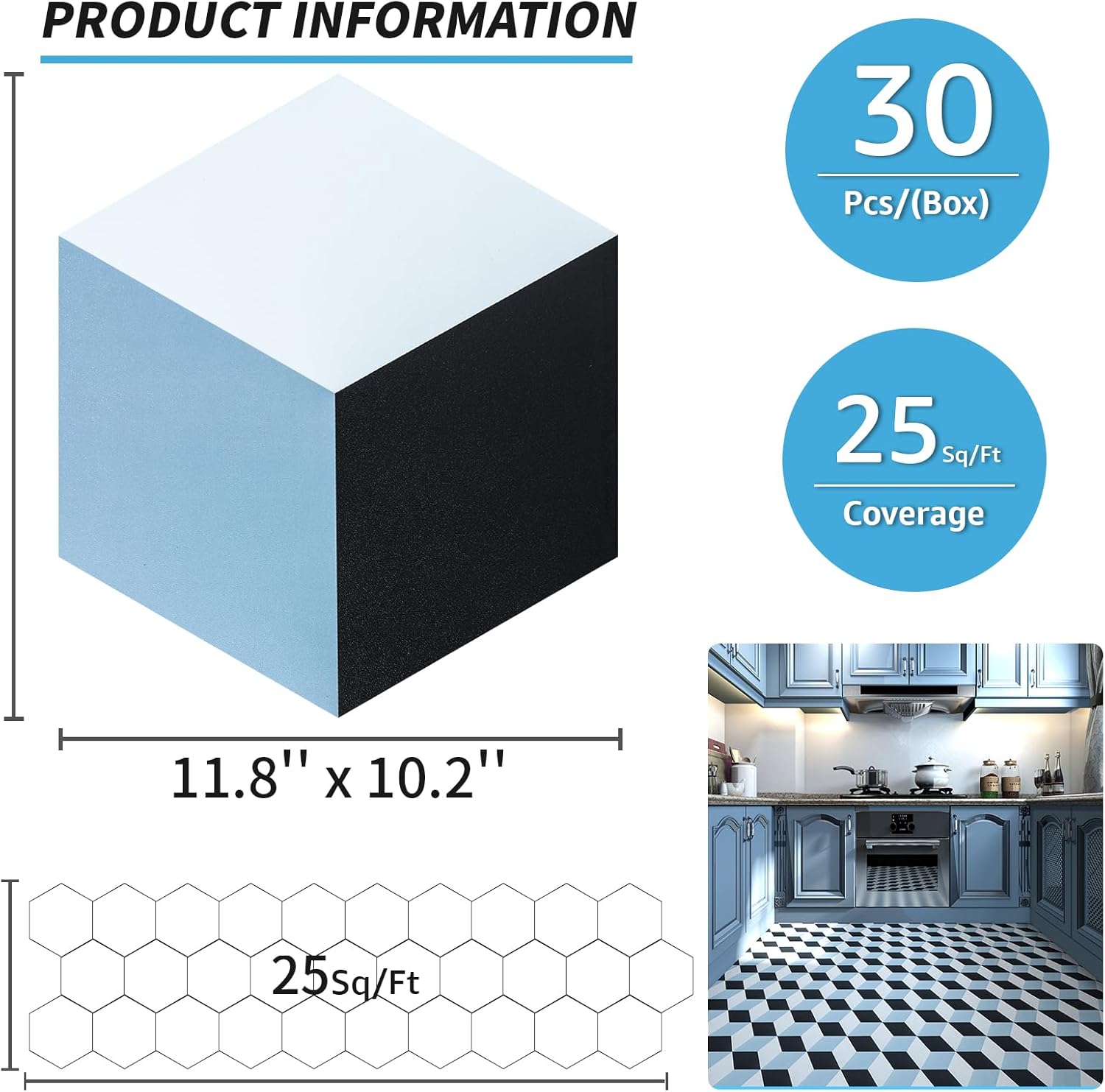 Black Marble Hexagon Peel and Stick Waterproof Vinyl Floor Tiles