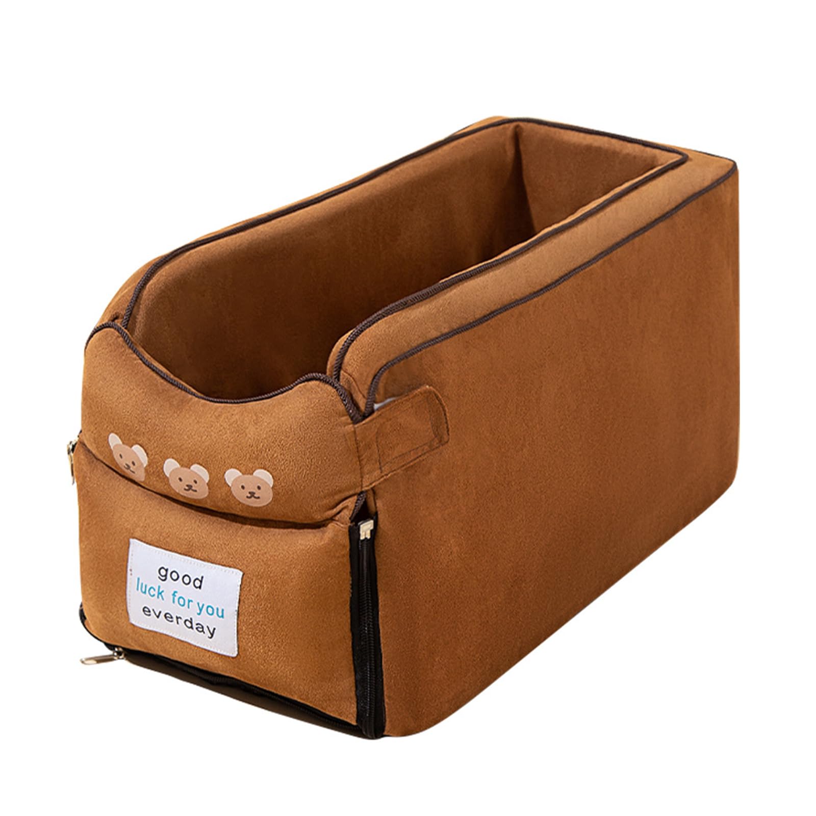 PJDDP Dog Console Car Seats for Small Dogs, Washable and Detchable Center Console Dog Car Seat, Portable Pet Armrest Car Seat,Suitable for most cars,Dark brown