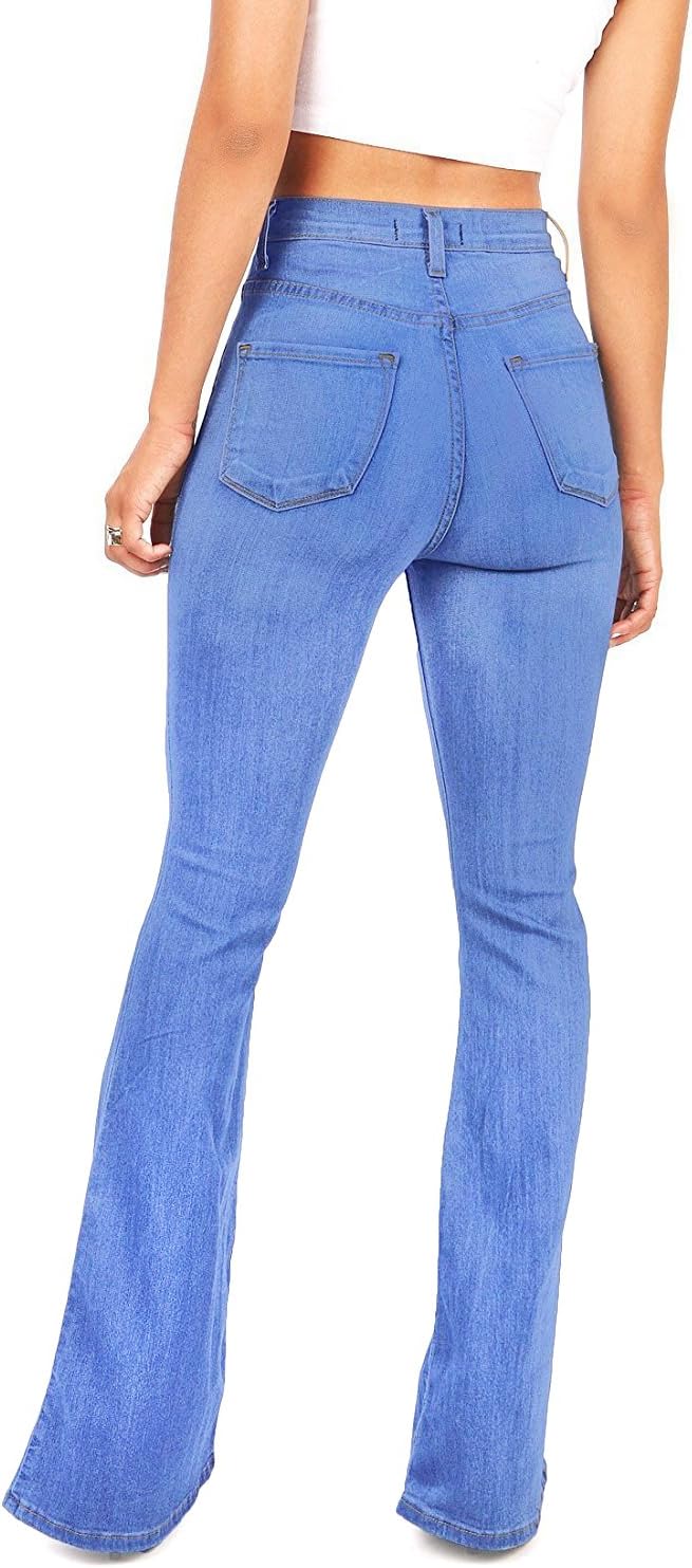 Vibrant Women's Juniors Bell Bottom High Waist Fitted Denim Jeans - Image 3