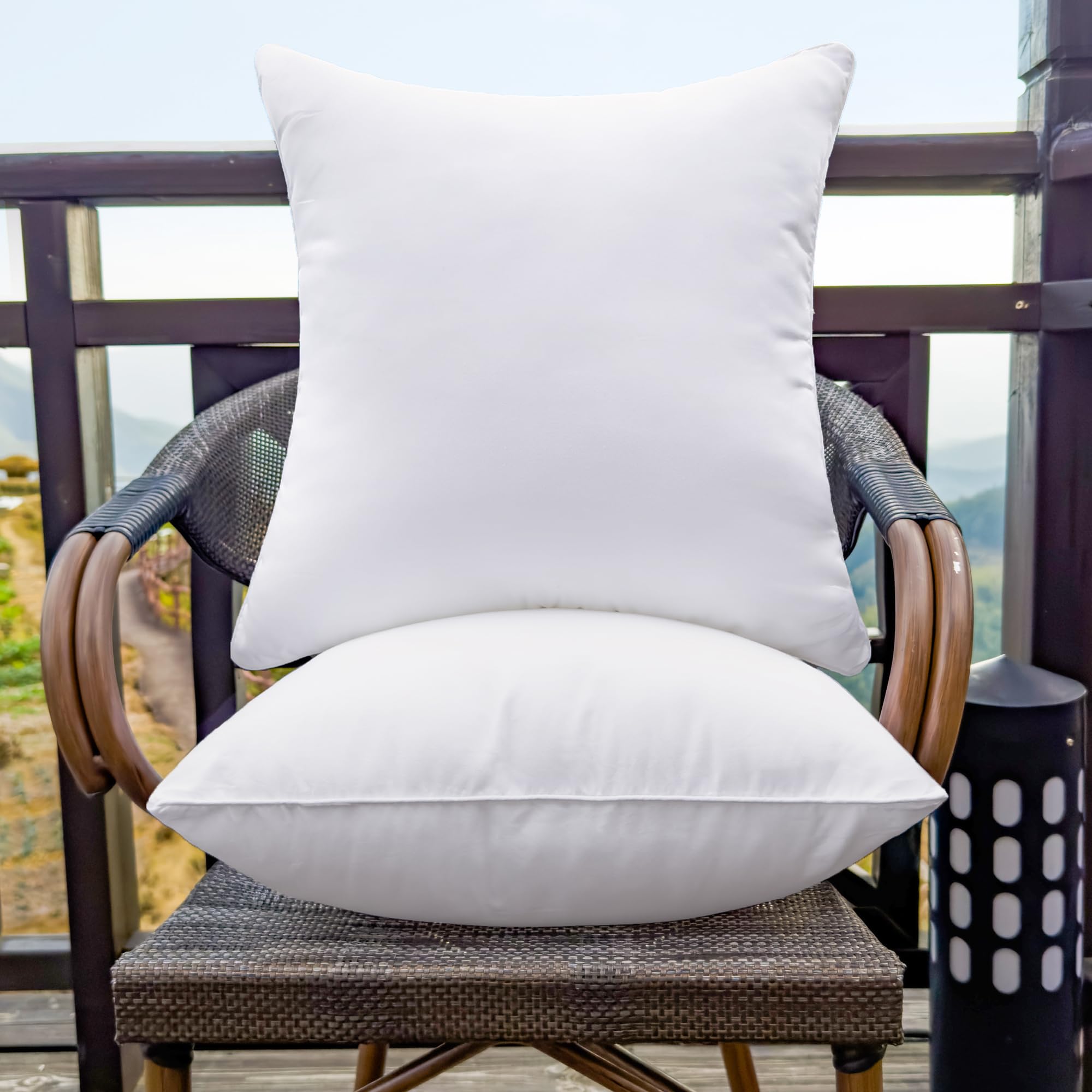 MCWPHLS 18 x 18 Outdoor Pillow Inserts Set of 2 Waterproof Square Support White Decorative Throw Pillow Inserts for Couch Sofa Beds Medium Patio