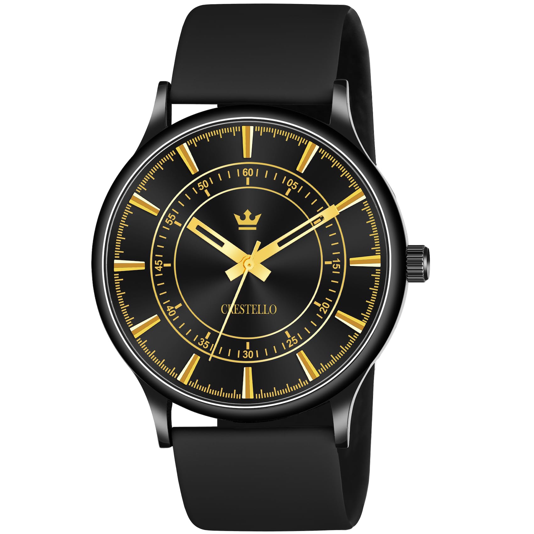 CRESTELLO Black Silicone Strap Analog Wrist Watch for Men (Black Dial) | CR-BK027-BLACK (B0CXTKWXQQ) Amazon Price History, Amazon Price Tracker