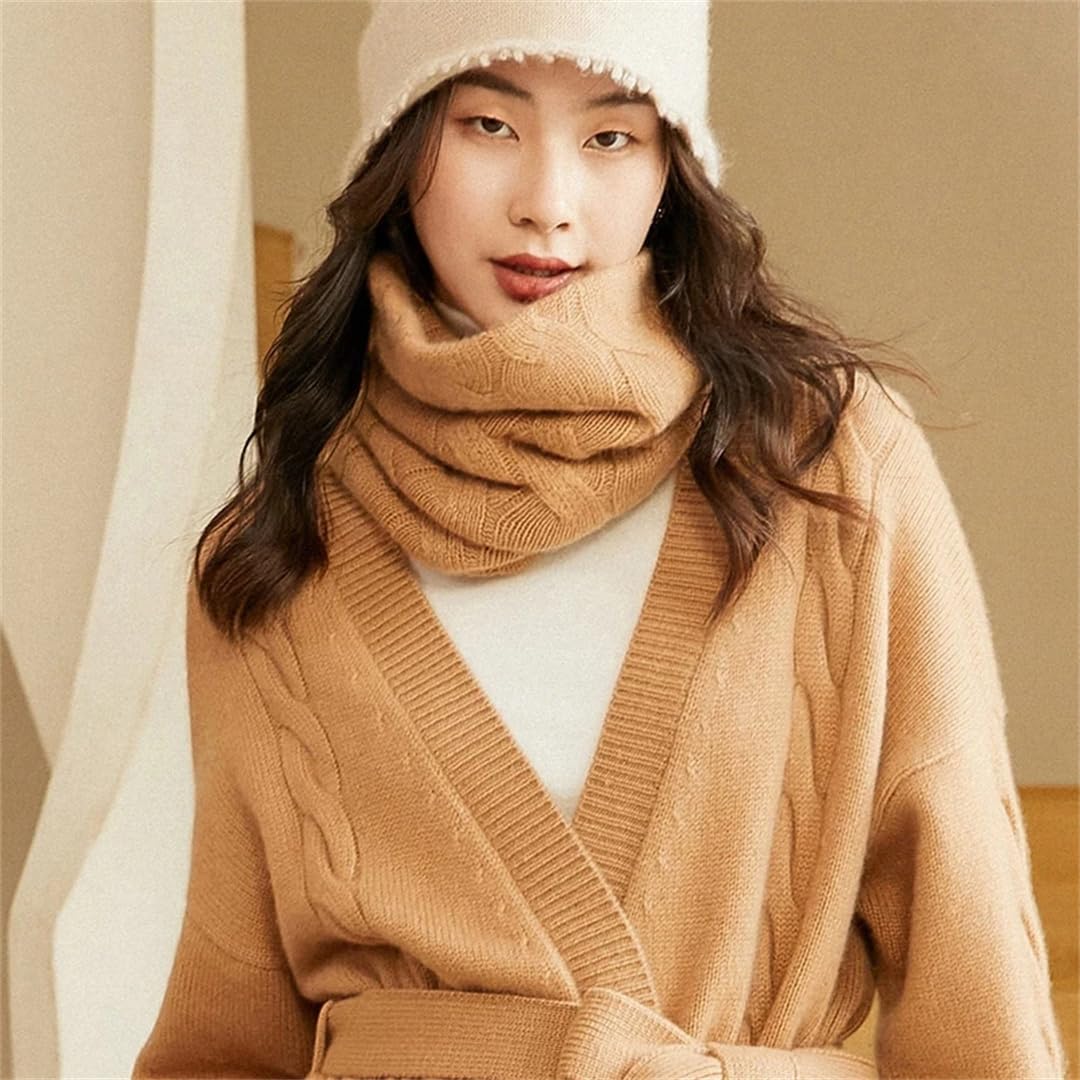 Lmtossey Sciarpa da donna ad anello in cashmere di capra tinta unita lavorata a maglia invernale per tenere al caldo le sciarpe