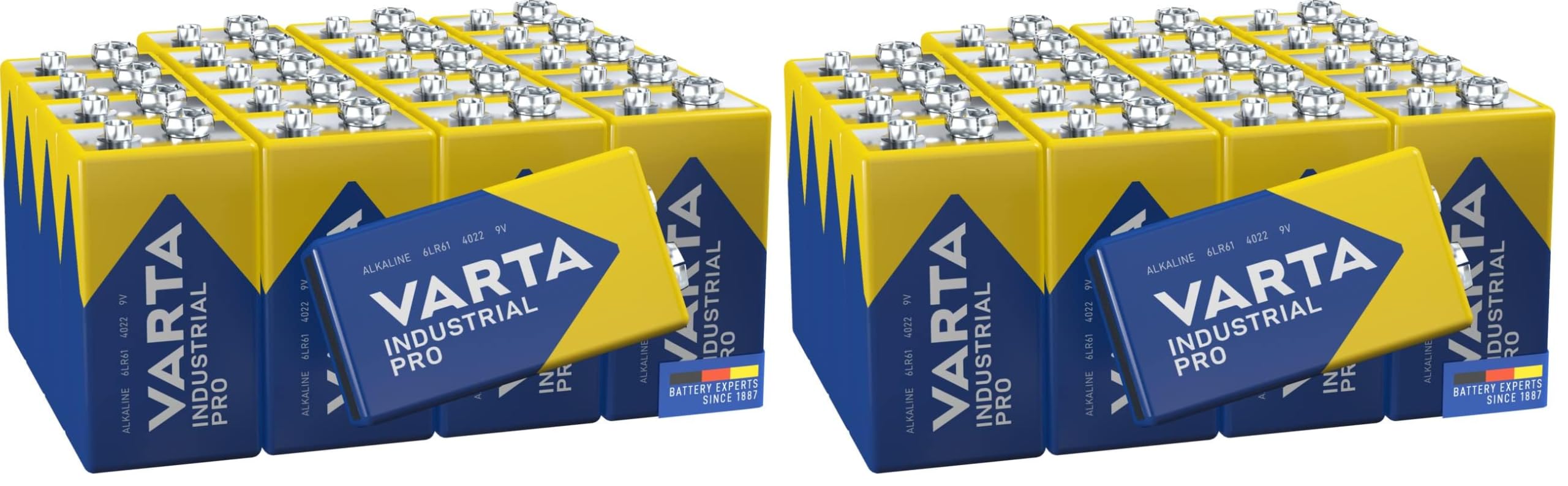VARTA Batterien 9V Blockbatterie, 40 Stück, Industrial Pro, Alkaline Batterie, Vorratspack, für Rauchmelder, Brand- und Feuermelder