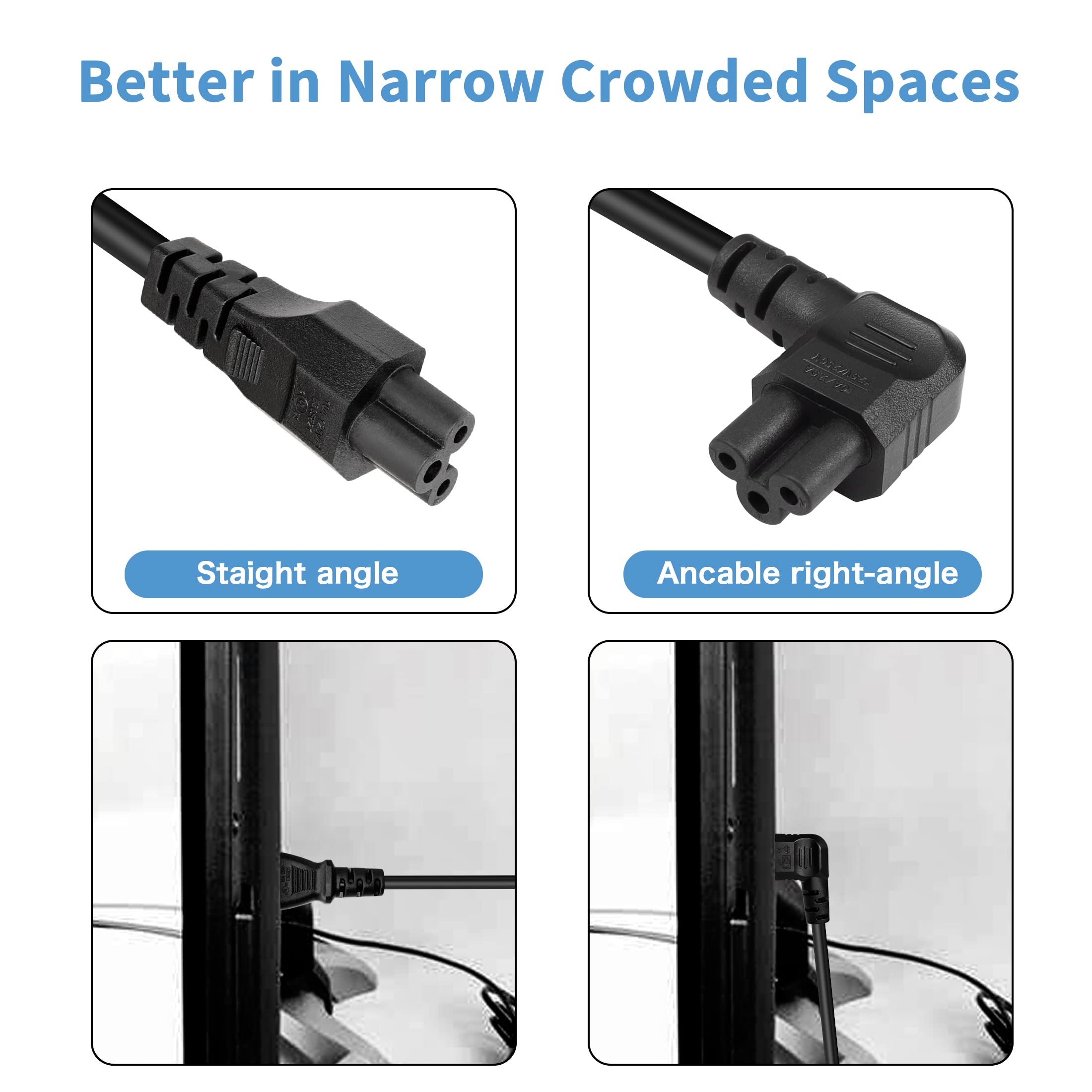 Vellcon C14 To C5 Right Angle AC Adapter - 90 Degree Mickey Mouse Power Cord Converter, Black