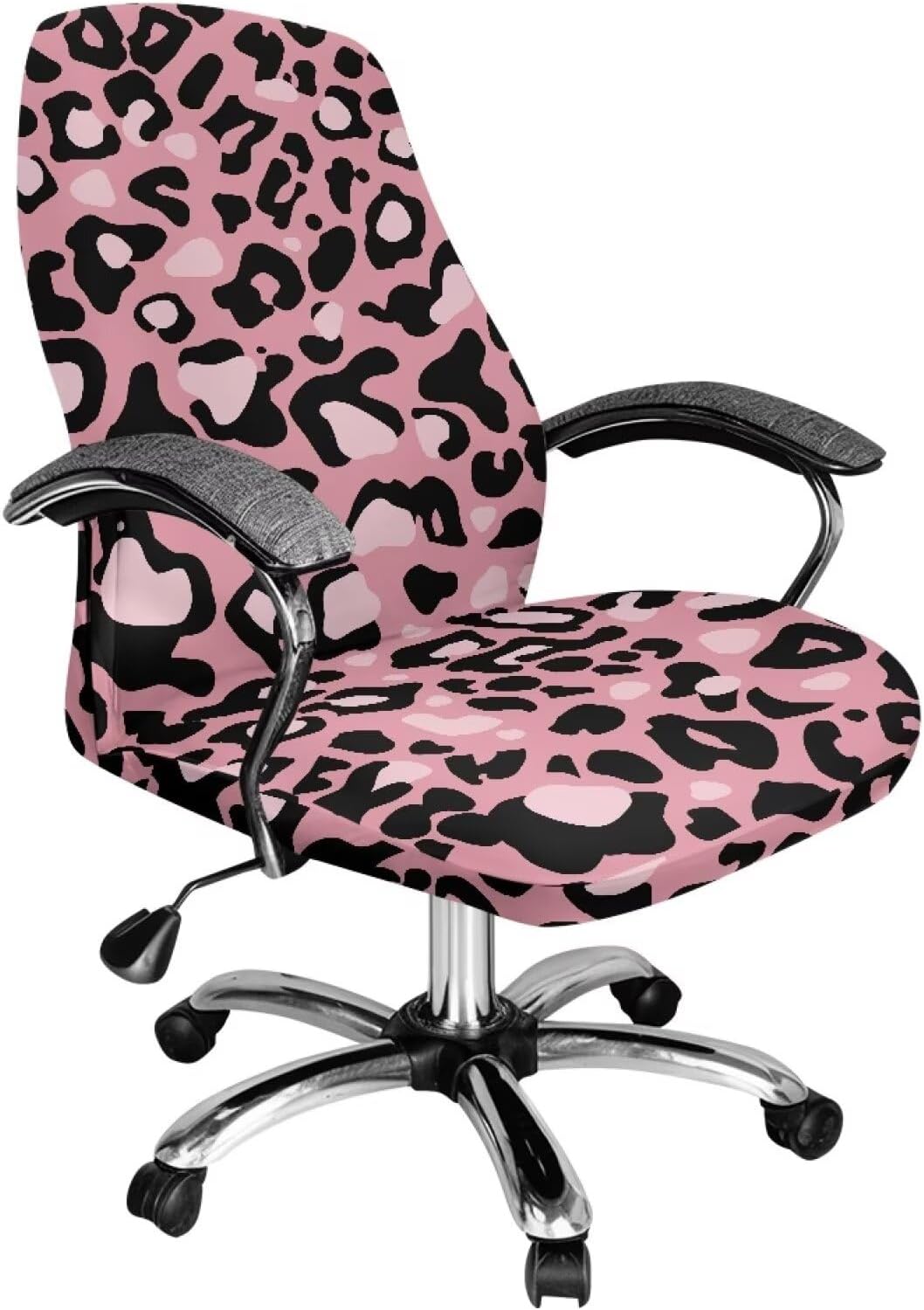 Wanyint Leopard Print Pink Office Chair Cover Stretch Rotating Chair Slipcover Protective Gaming Chair Cover for Office Chair Stain Resistant Washable Office Chair Protector, S