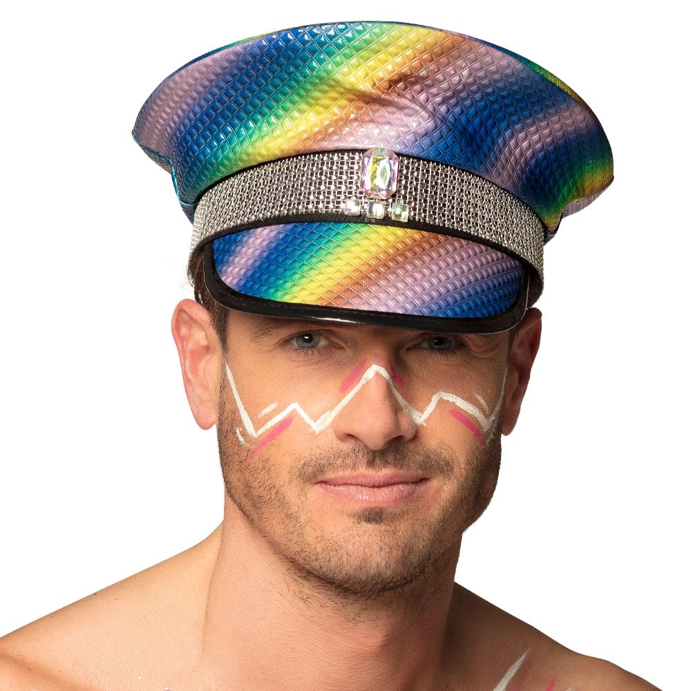 Boland 44761 Sunset Sparkle Hat Rainbow Colours with Studs and Gemstones Rock Star Punk Lady Hat Costume Carnival Theme Party - Image 4