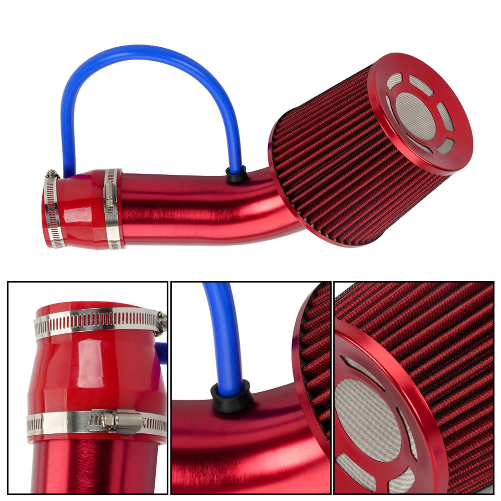 Filtro Aria Sportivo Auto per BMW 1er 120d E87 130i E87 | Kit Aspirazione Aria Fredda Auto 76mm 3 Pollici, Tubo in Alluminio con Filtro Aria Conico Sportivo Lavabile