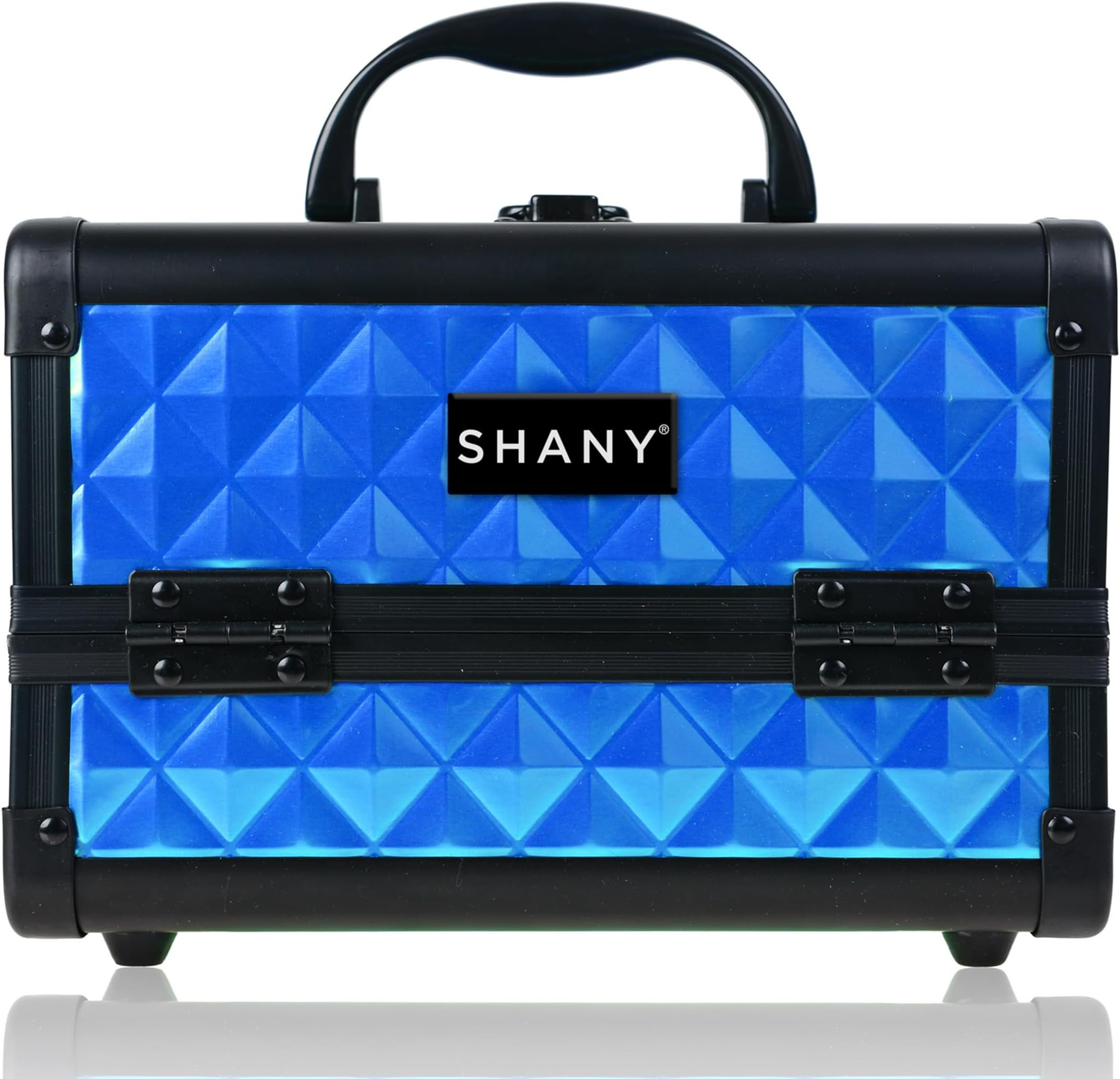 Chic Makeup Train Case Cosmetic Box Portable Makeup Case Cosmetics Beauty Organizer Jewelry storage with Locks, Multi trays Makeup Storage Box with Makeup Mirror - Peacock Blue
