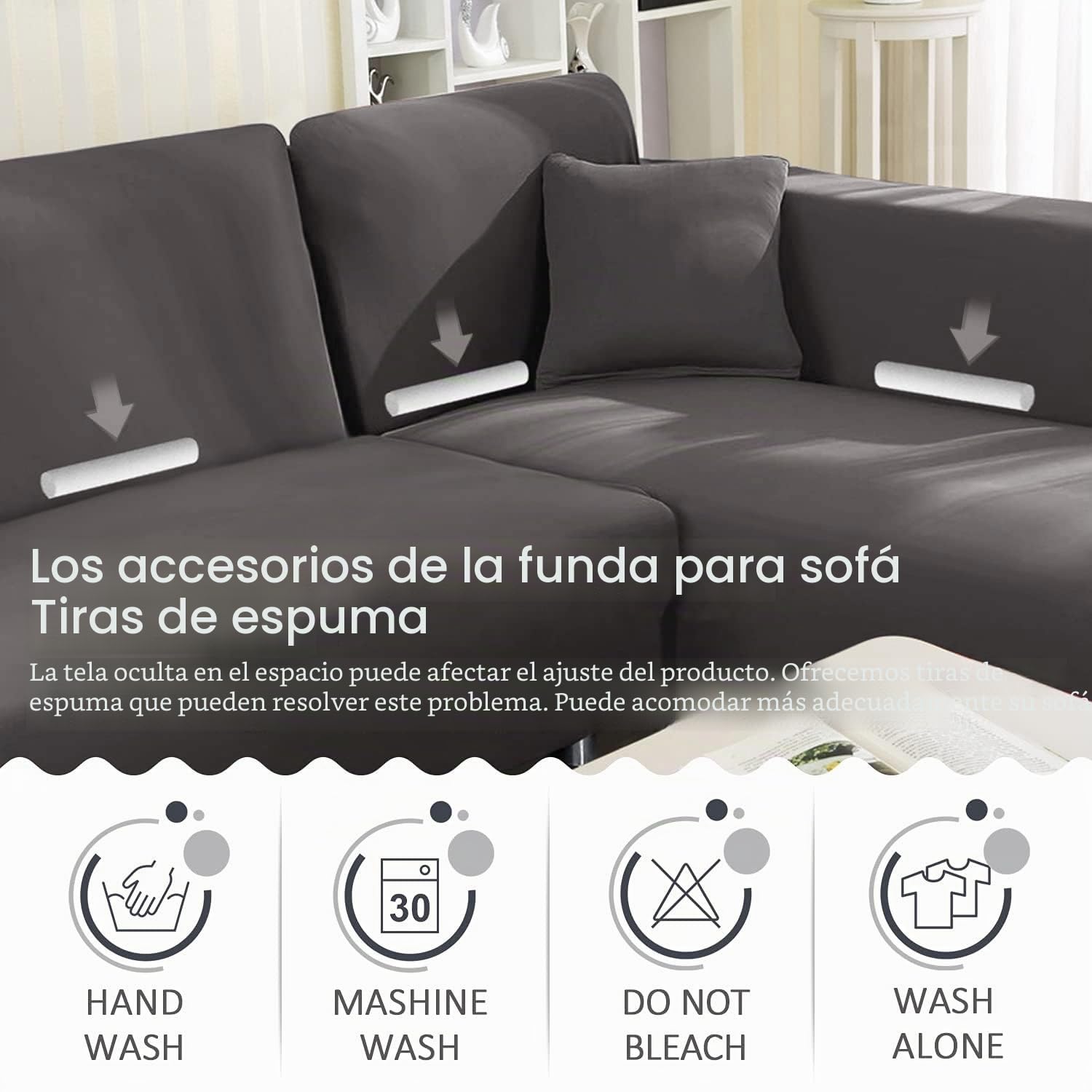 ShowyLive Juego de 2 Fundas Sofas 3 y 4 Plazas Ajustables Funda Cubre Sofá Chaise Longue Elásticas para Forma L Extraíbles Lavables (3 Plazas+4 Plazas, Gris)