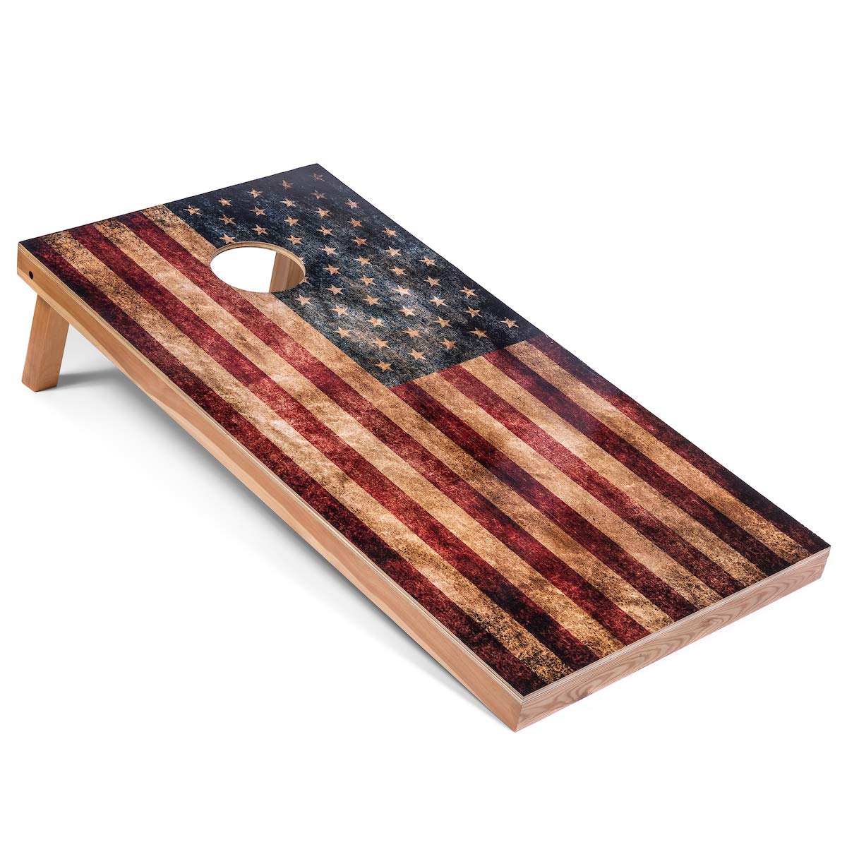 Tailgating Pros Rustic American Flag Cornhole Boards w/Bean Bags - 4'x2' Distressed Flag Cornhole Game w/Carrying Case & Corn Hole Bags