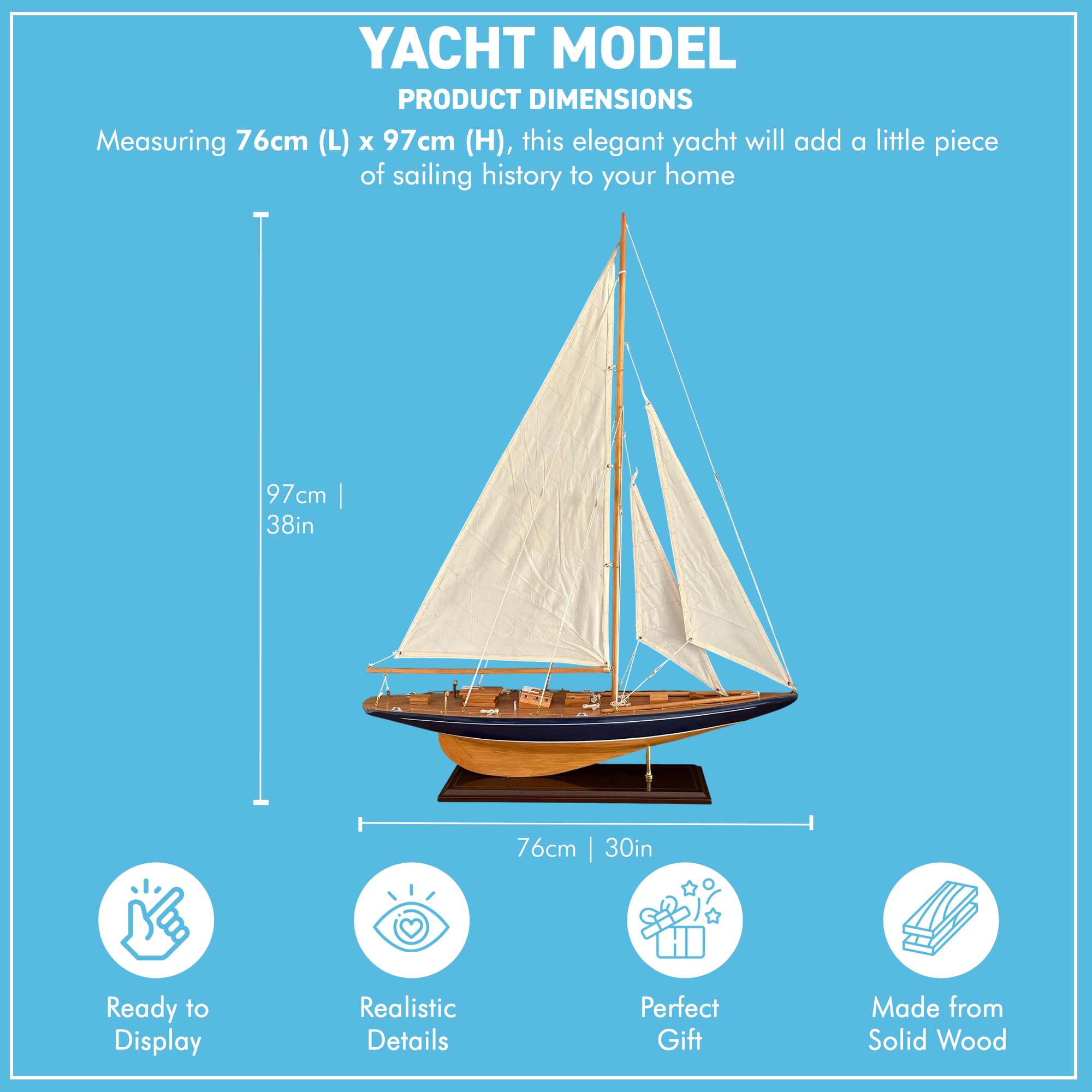 J Class Segelyachtmodell aus Holz, 76 cm, America's Cup Racing Segelboot, 97 cm hoch, nautisches Display, Ornament, teilweise montiertes Modellboot-Kit