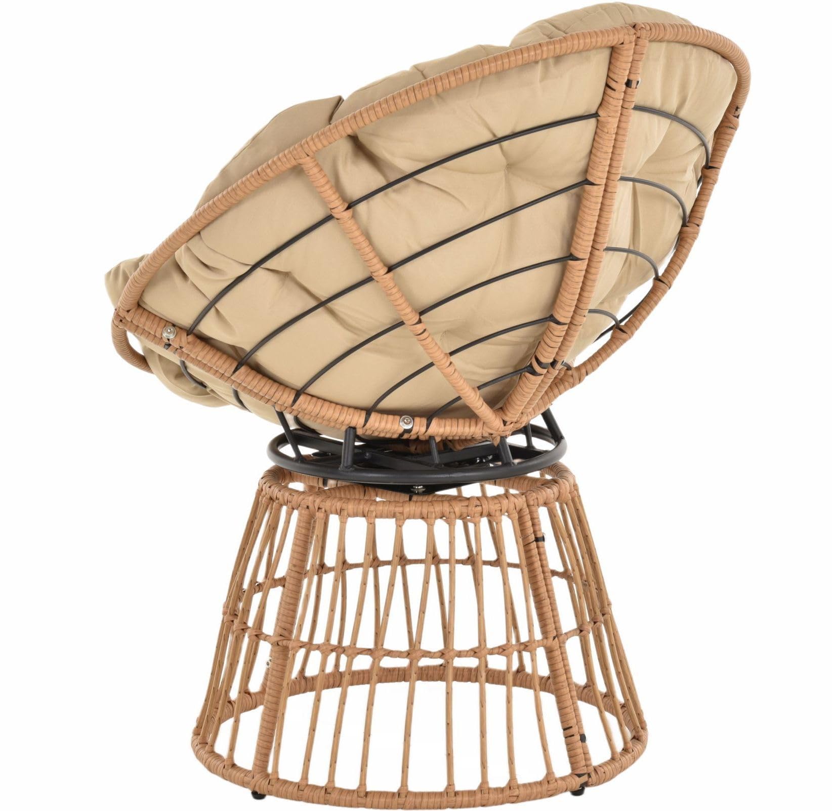 Outdoor Papasan Garten Drehsessel wetterfest mit Polster Garten Sitzschale Rattansessel drehbar (Sand, Papasan drehbar)