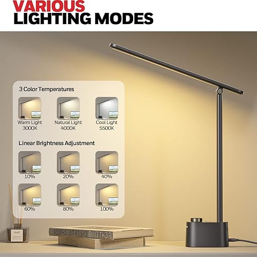 Miniatura 3 de Lámpara de escritorio Honeywell Sunturalux LED con puertos de carga USB HWT-H01 - Lámpara de escritorio para cuidar los ojos regulable sin pasos