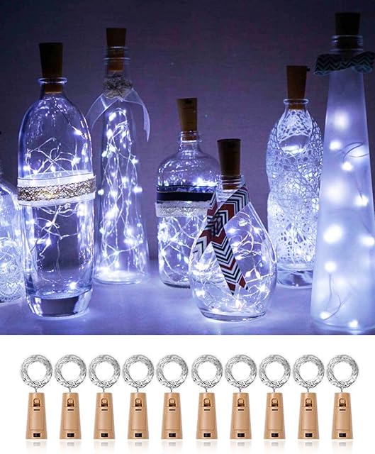 Trongle 10 Pack Wine Bottle Lights with Cork, 2M 20 LED Cold White Cork Lights for Bottles, Battery String Lights Bottle Fairy Lights for Christmas, Halloween, Parties, Wedding Decoration, Gift