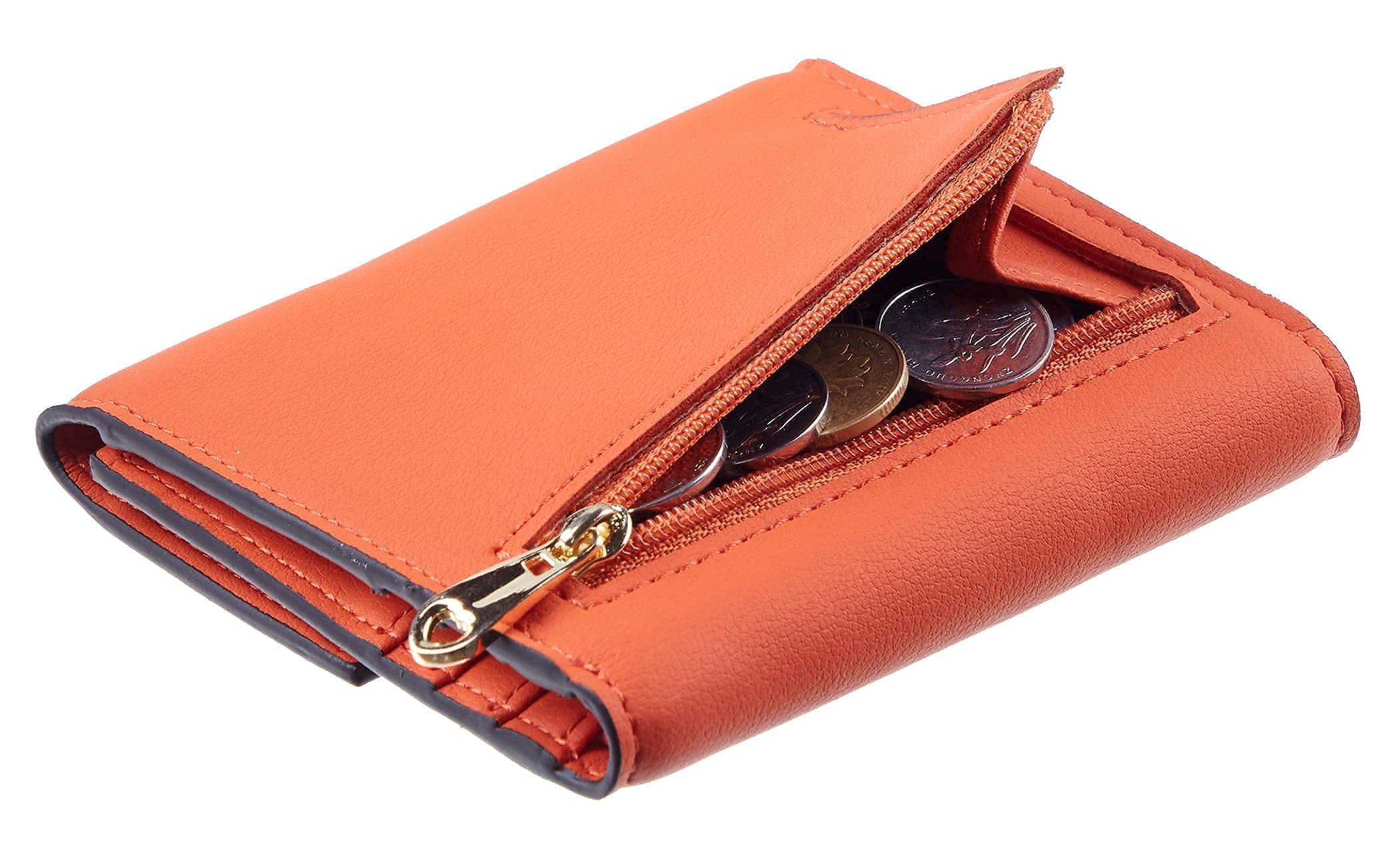 TravelamboRFID Blocking Small Mini Compact Wallet Coin Pouch Holder Trifold Credit Card Holder Pocket Purse for Women (Napa Orange)