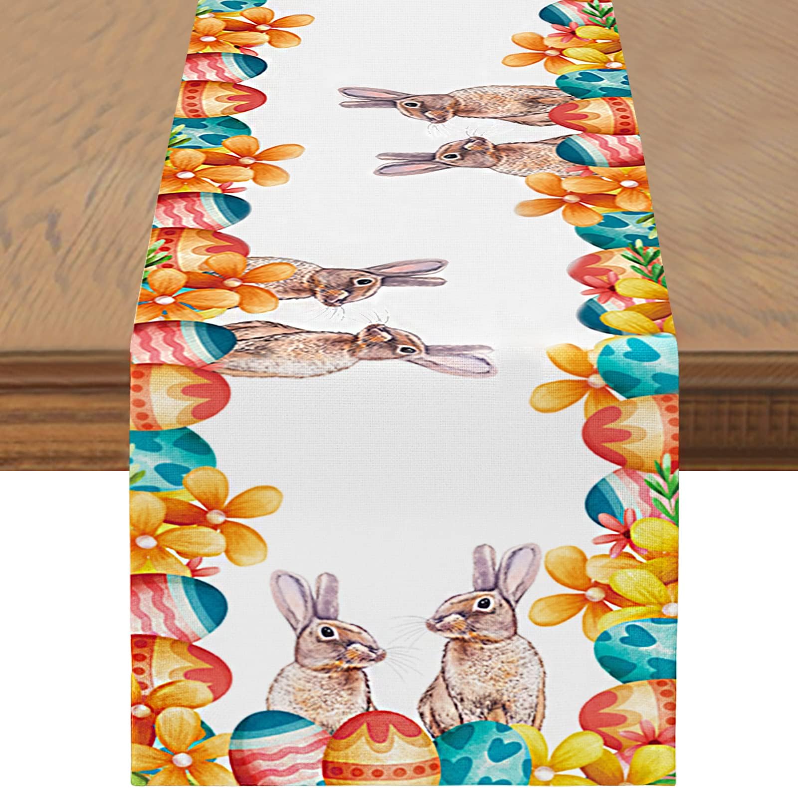 Flyart Easter Table Runner, Easter Decorations Table Runner Easter Bunny Easter Eggs Table Runners, Easter Decor Kitchen Dining Table Runner for Holiday Home Party Farmhouse Spring Decor (13x72 inch)