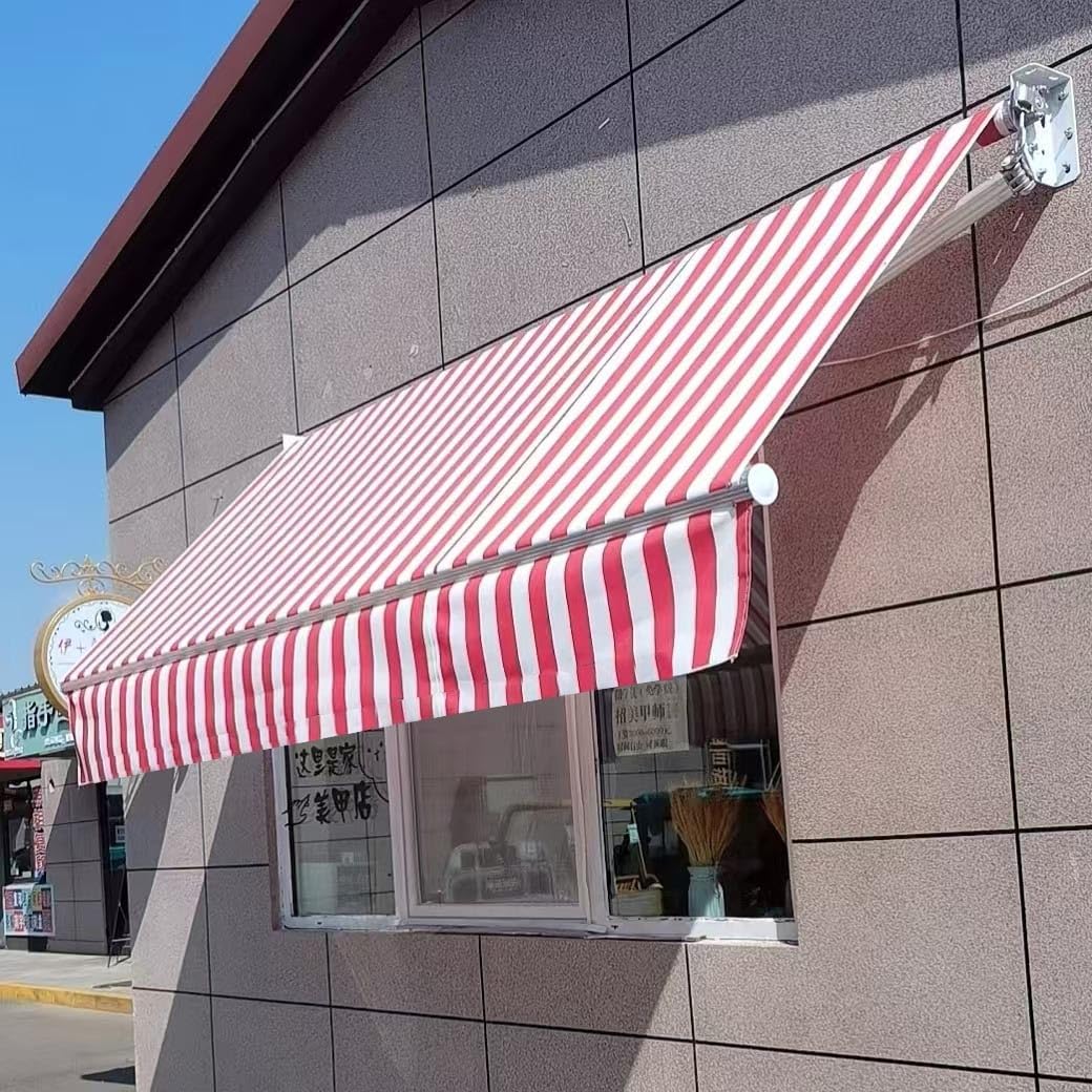 Générique Tissu De Remplacement De Store Banne Rétractable Manuel, Toile D'auvent D'extérieur avec Volant, Imperméable, Protection Solaire, Tissu Rayé Rouge Uniquement(450x300cm)