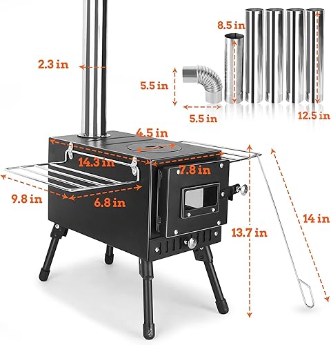 Miniatura 3 de Womeyork Estufa de camping al aire libre, estufa de leña portátil con tubo de chimenea para tienda de campaña, refugio, calefacción y cocina