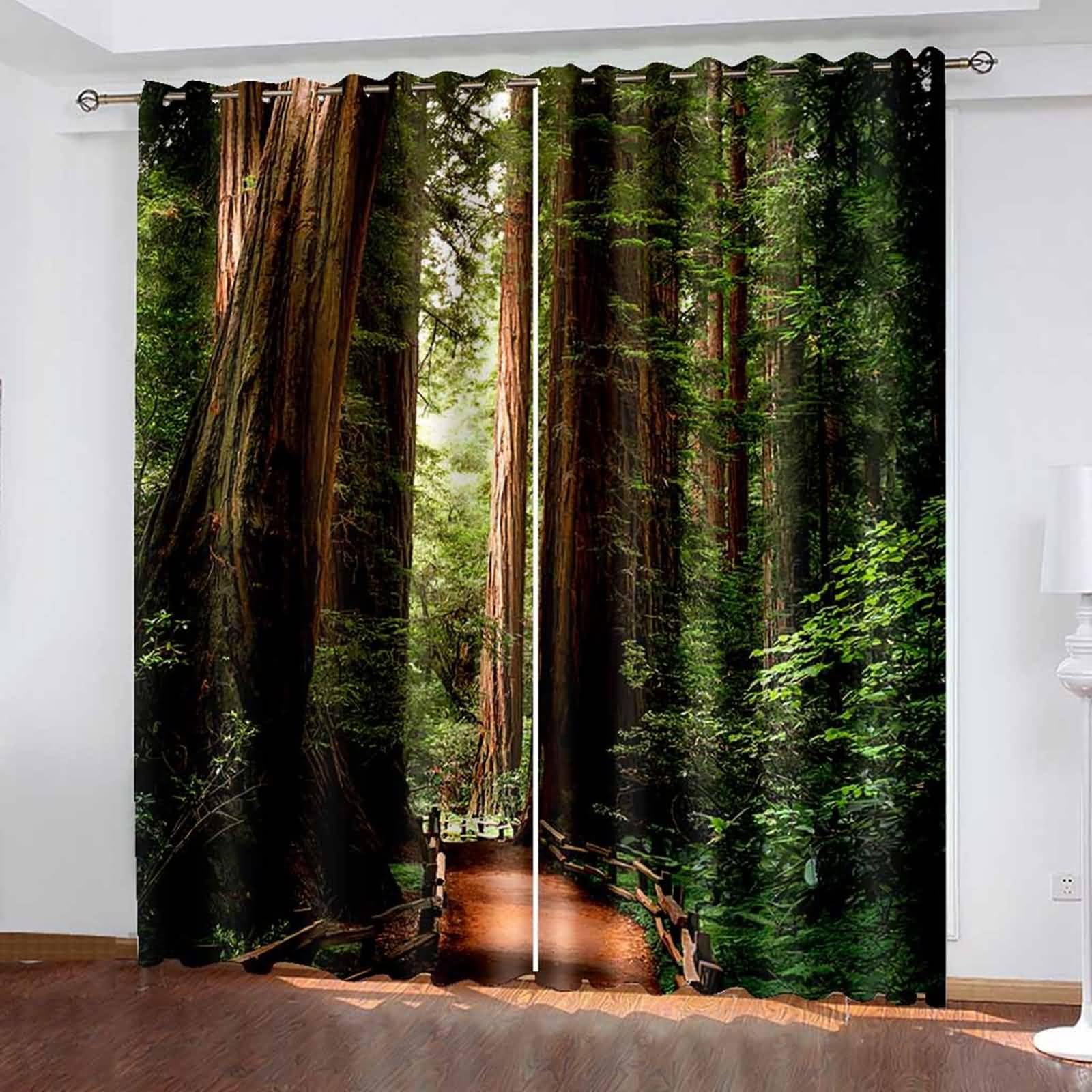 Rideau fenêtre chambre ambiance nature | Tenture occultante à œillets marron vert