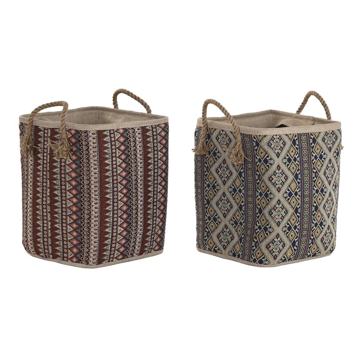 DKD Home Decor Cesta Color Azul y Granate, de Jute (31 x 31 x 45 centímetros) (2 Unidades)