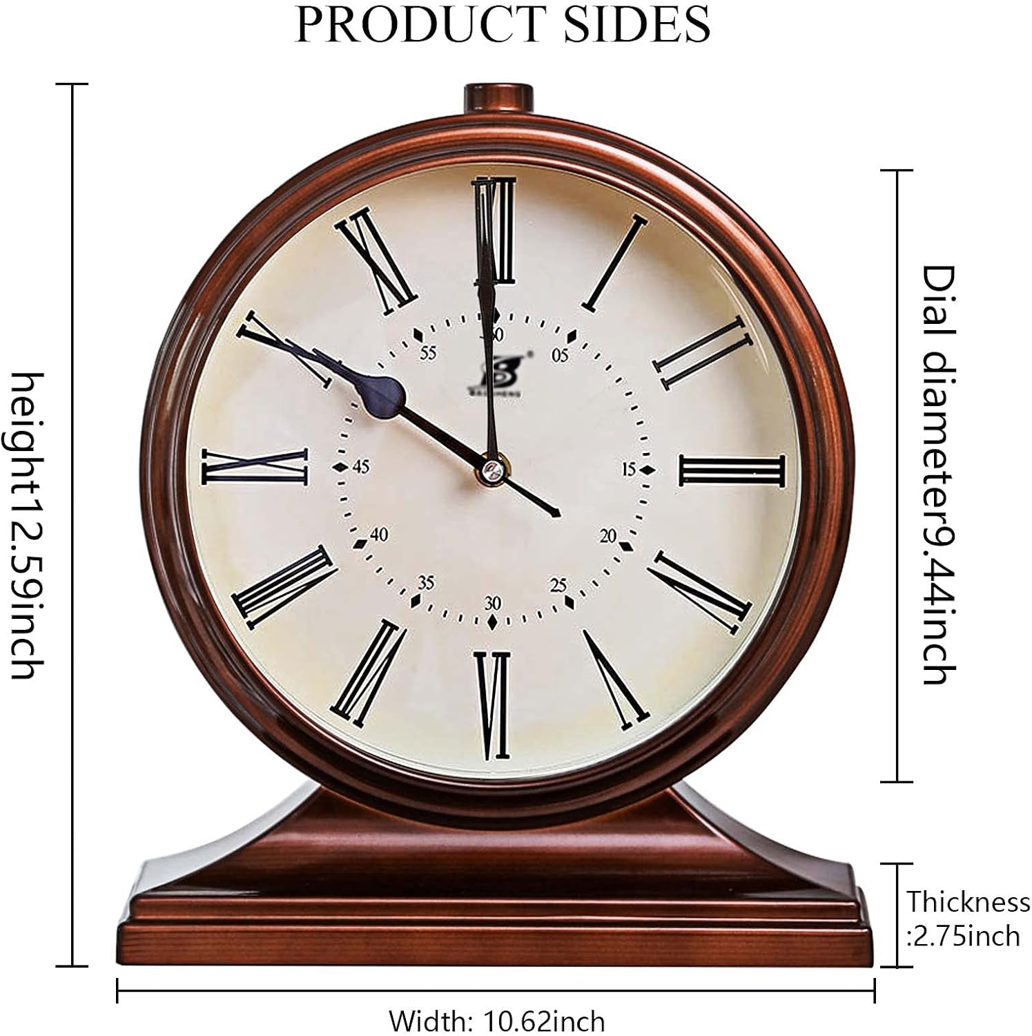 Table Clock for Living Room Decor Retro Desk Clock Battery Operated Mantel Clock for Fireplace Bedroom Office Desktop Decoration