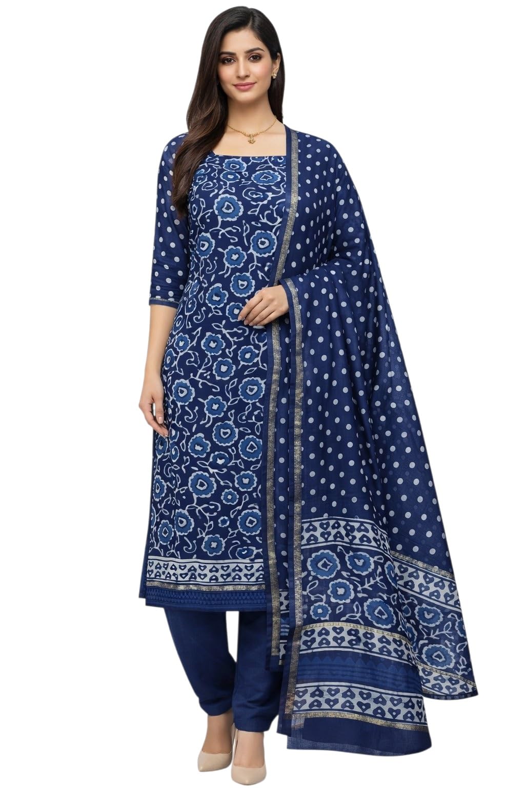 leheriya.com Leheriya Bagru Indigo Print Chanderi Silk 3 pc Salwar Suit, 2.5 X 2.5 X 2.5 Meters, Traditional Unstitched Fabric Set, Tailored-picture-42