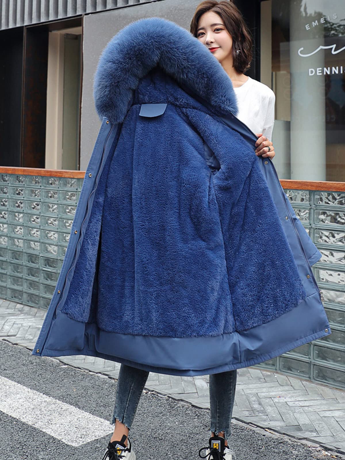 sandbank Women's Hooded Long Puffer Coat Winter Longer Thickened Down Jacket Zip Outwear Blue US 0-2