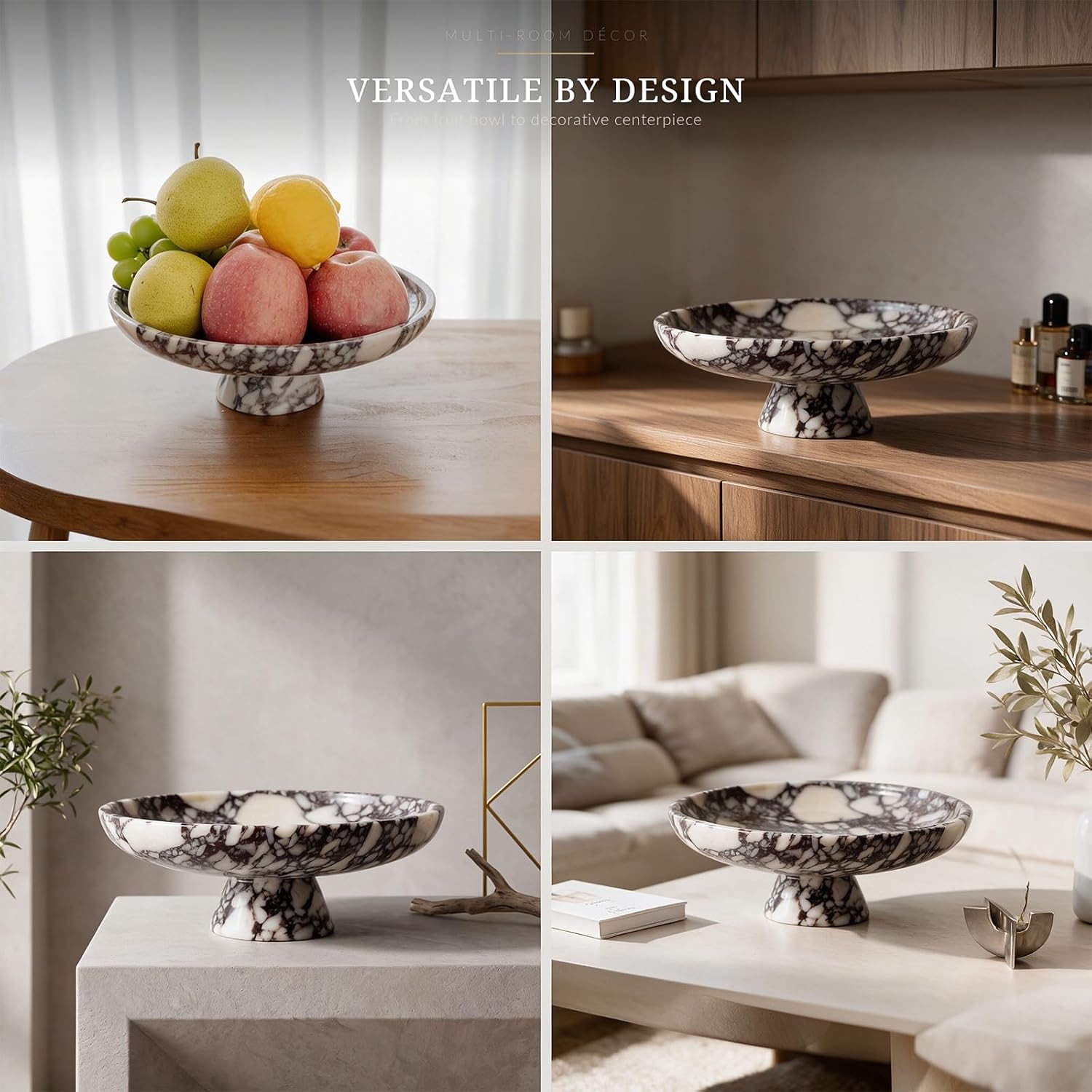 11.8" Natural Calacatta Viola Marble Fruit Bowl,Marble Bowl For Home Decor