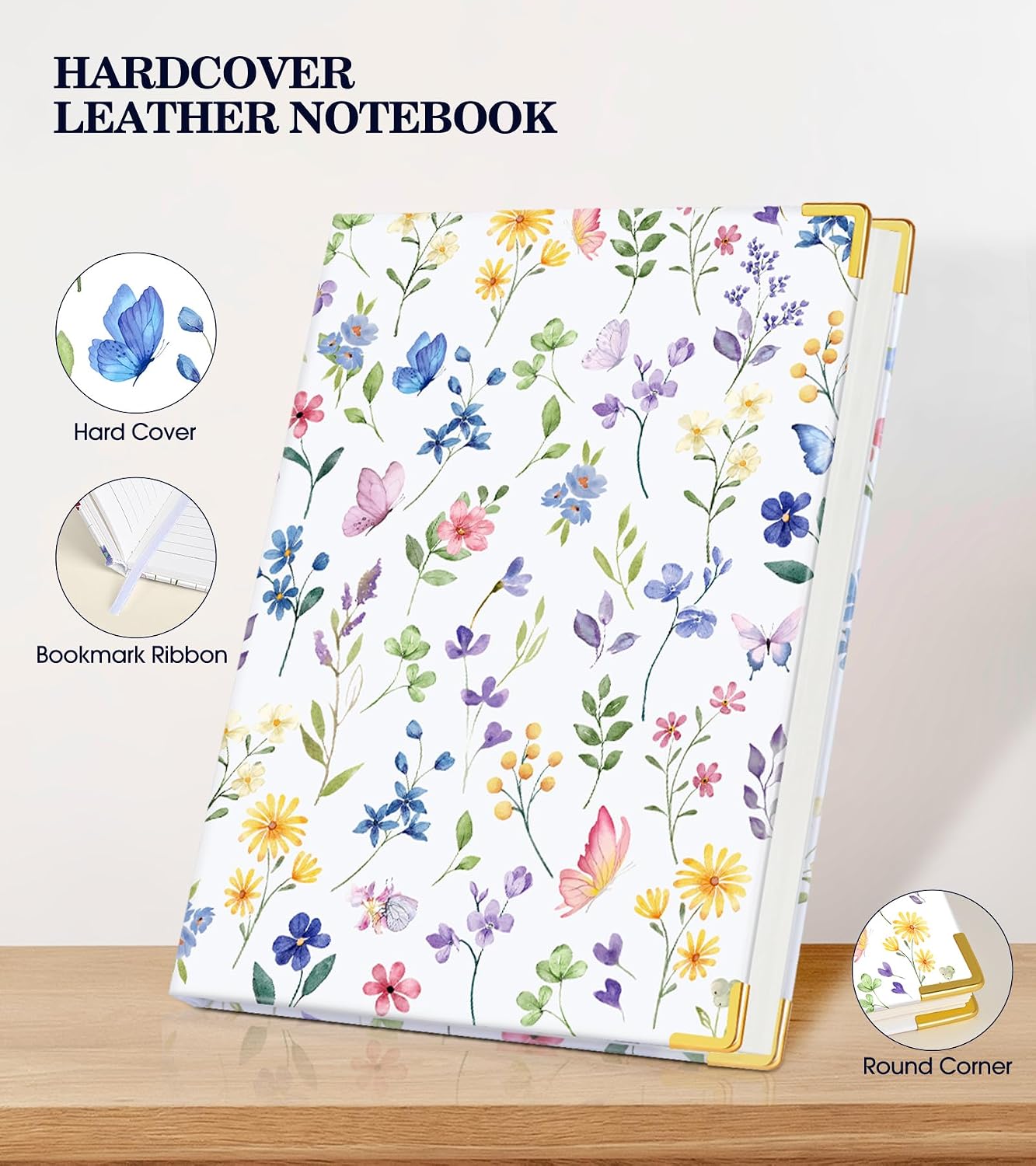 Lined Journal Notebook for Women, A5 Hardcover Leather Journaling Notebooks for Writing, 200 Pages Travel Journal, College Ruled Notebook for Work School, Note Taking 5.75'' X 8.38'' Purple Floral image 5