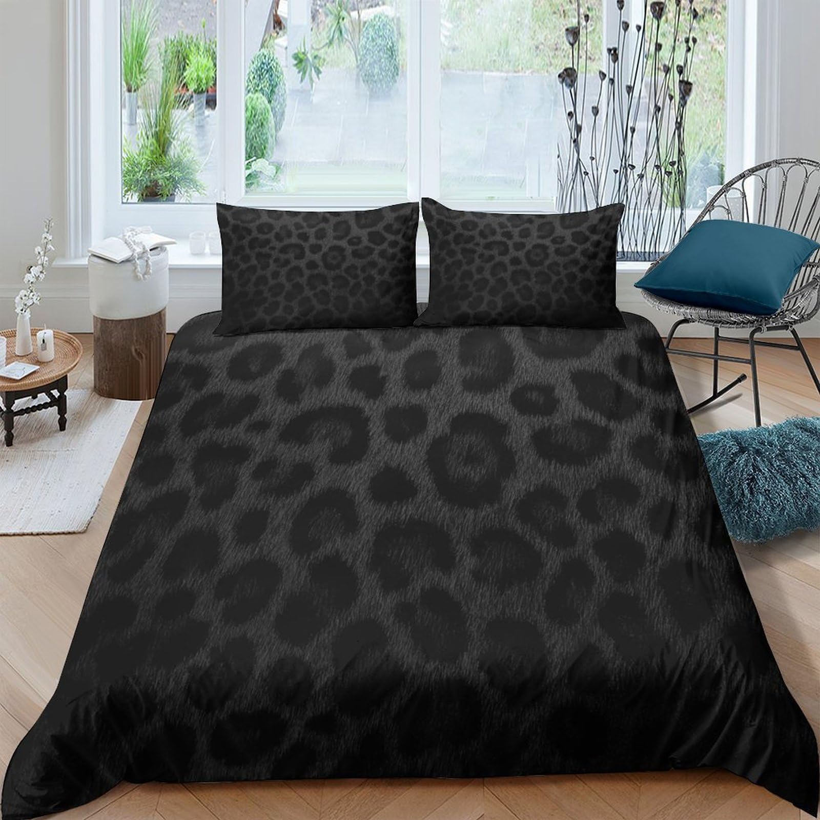 Ctjqhvkz Style-10 3D Printed Black Leopard Pattern Fitted Sheet Microfiber Soft Breathable Animal Skin Bed Cover For Bedroom Guest Room Decor Single（135X200cm）