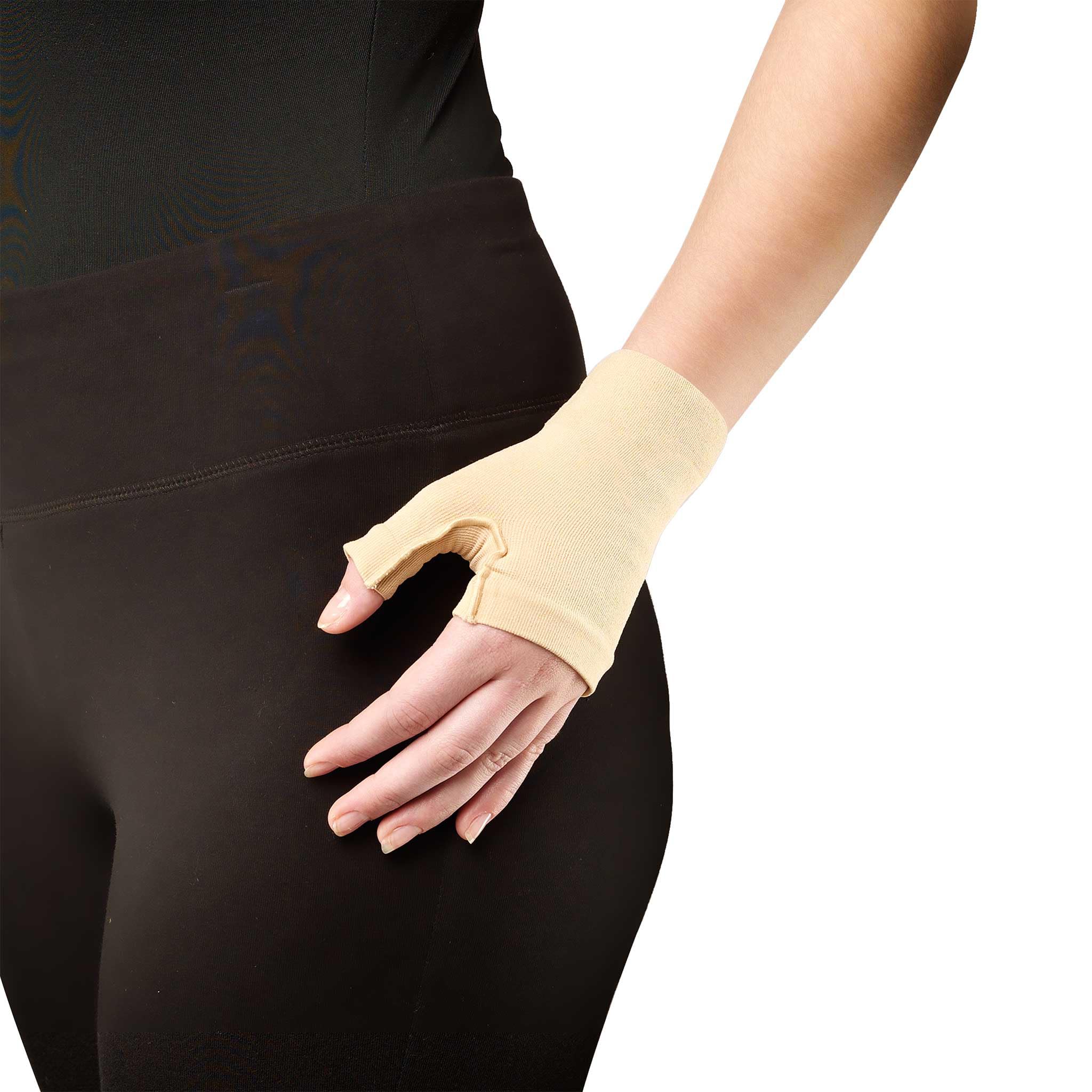 Truform Lymphedema Compression Gauntlet, 20-30 mmHg Post Mastectomy Support, Beige, Medium