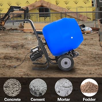 BILT HARD Cement Mixer 4 Cu.Ft. Portable Electric Poly Drum Concrete Mixer, Heavy Duty Power Cement Mixing Machine for Mortar, Stucco and Fodder