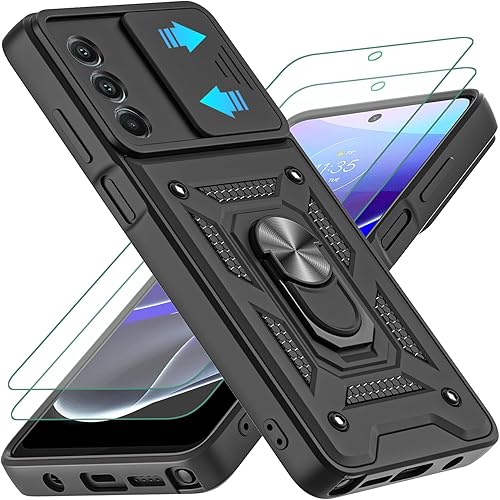 Funda para Galaxy A53 5G, Samsung A53 5G con protector de pantalla de vidrio templado, grado militar, doble a prueba de golpes, con función atril,